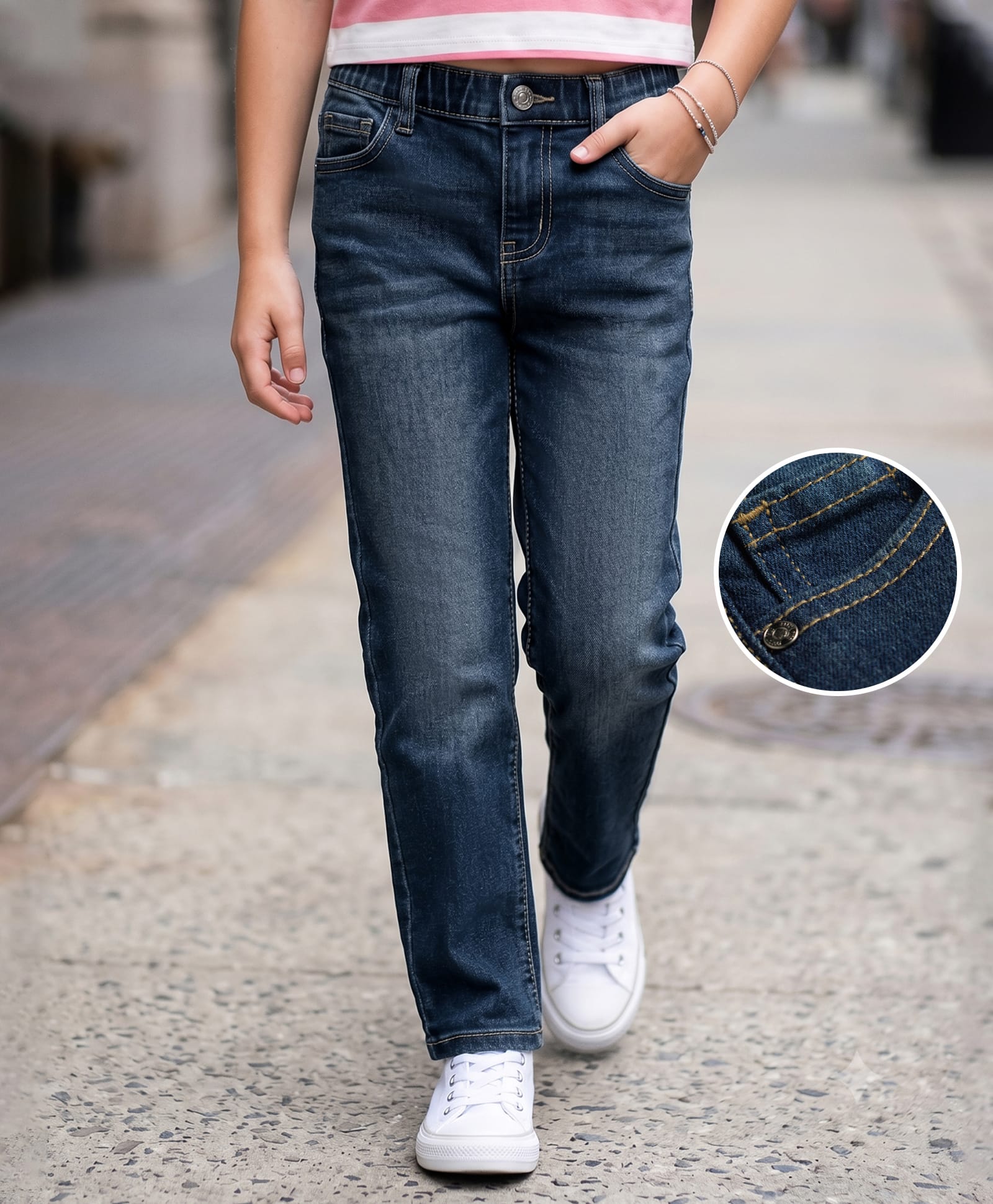 kookie kids india Kookie Kids Full Length Comfort Fit Solid Color Denim Jeans with Button - Navy Blue-picture-10