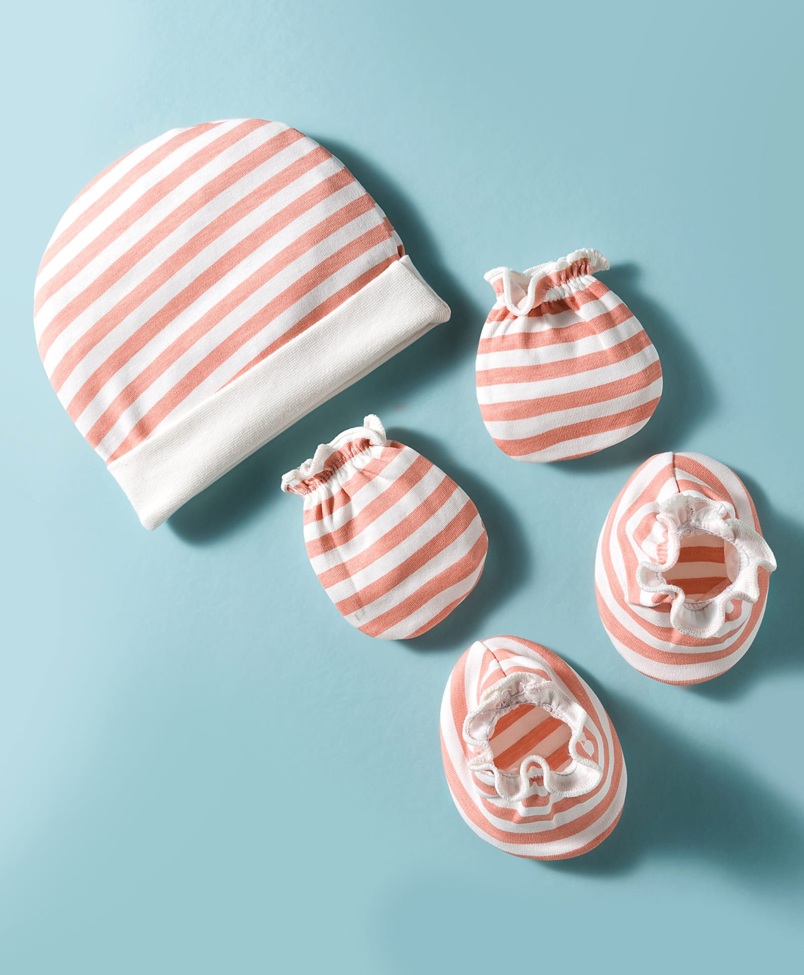 Ben Benny Interlock Knit Striped Cap Mittens & Booties Peach - Diameter 10.5 cm-image-12