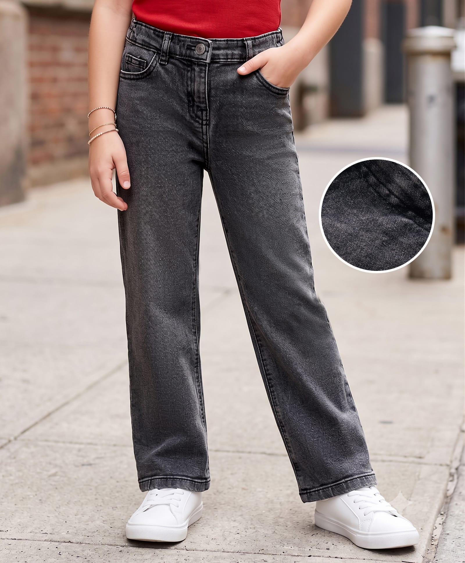 kookie kids india Kookie Kids Full Length Comfort Fit Washed Denim Jeans - Charcoal Grey-picture-27