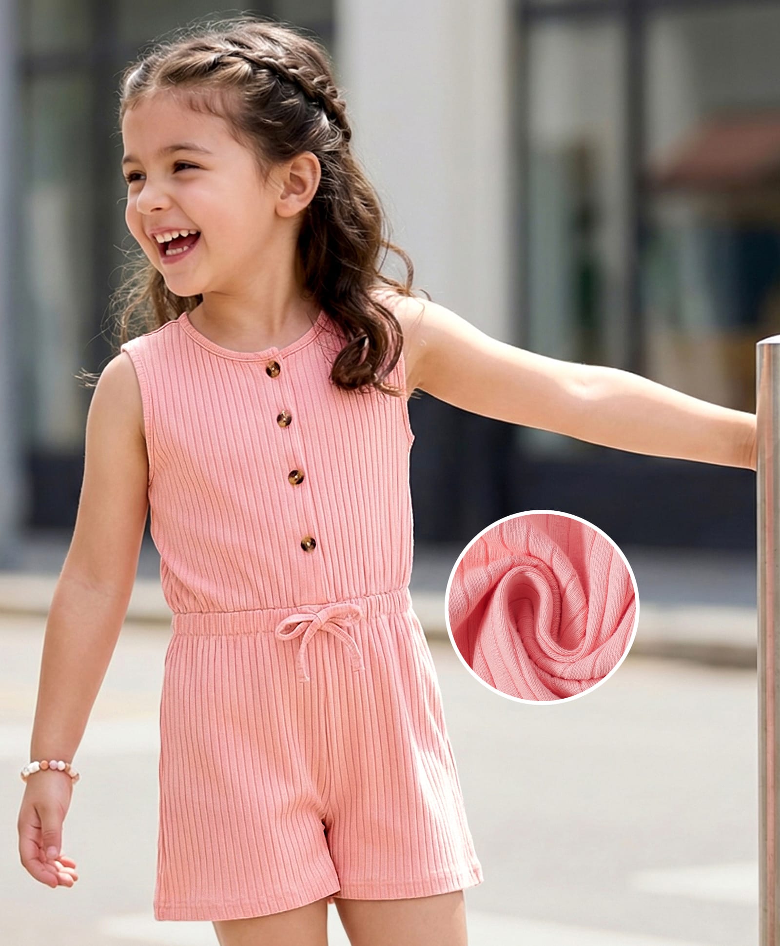 Mark & Mia Cotton Sleeveless Solid Textured Jumpsuit - Pink-picture-36