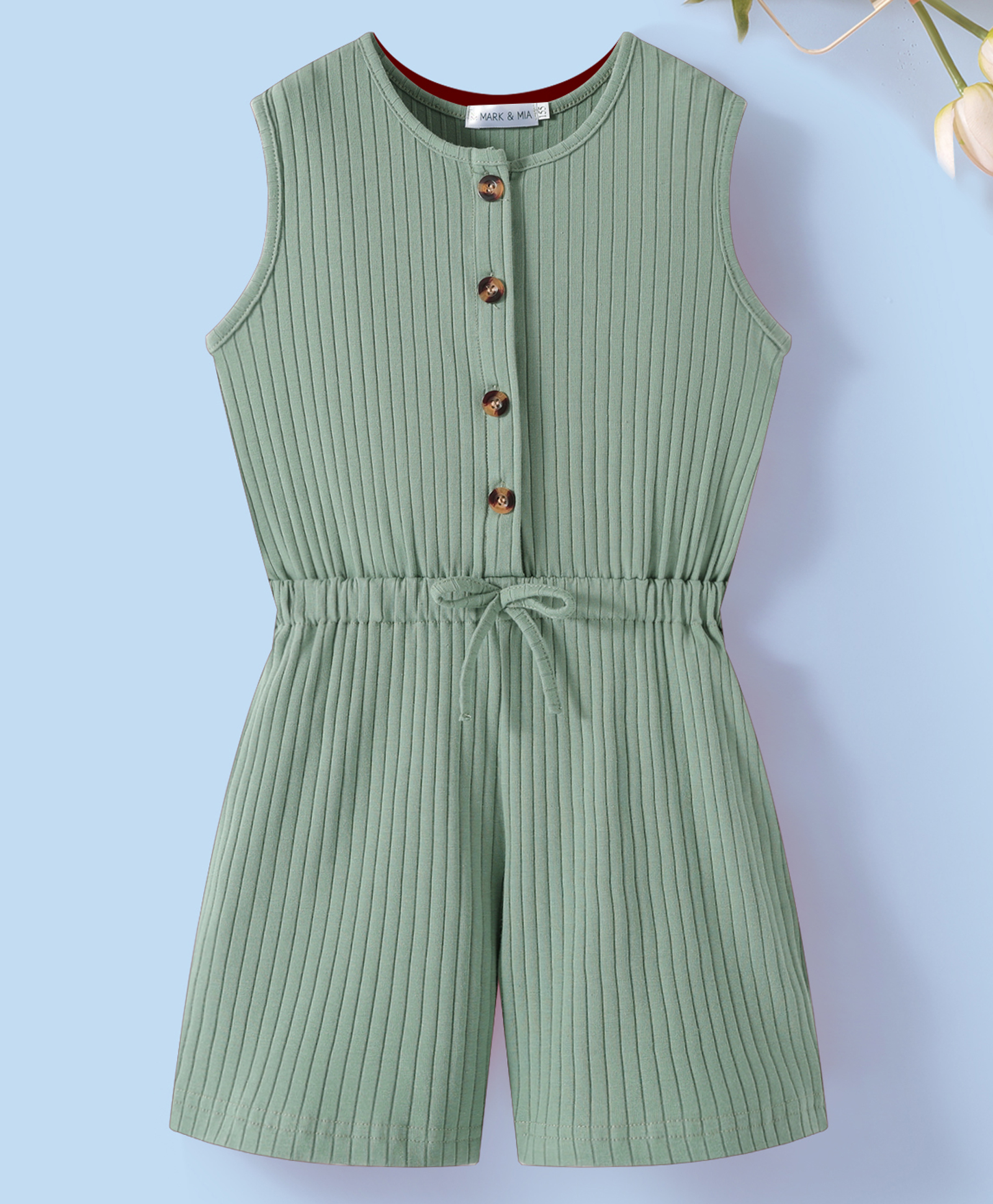 Mark & Mia Cotton Sleeveless Solid Textured Jumpsuit - Light Green-picture-37