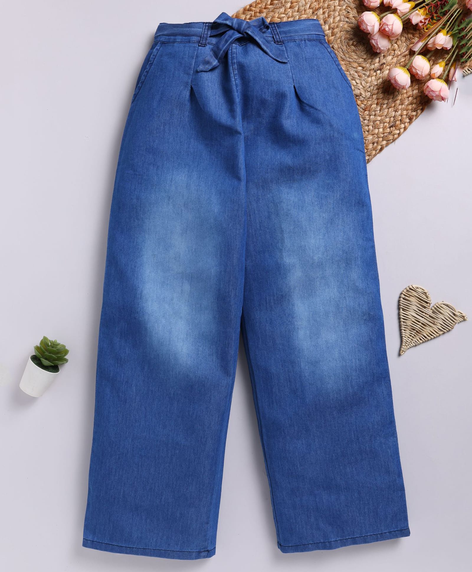 TOONYPORT Denim Woven Mild Washed Palazzo - Blue-picture-34