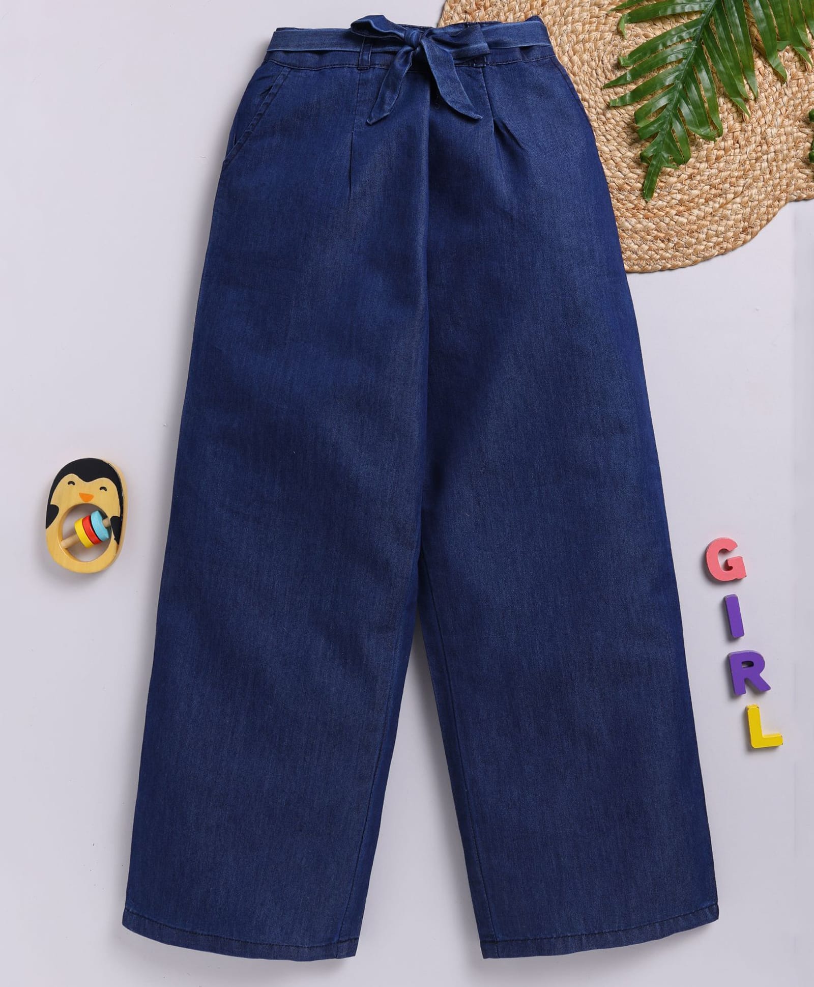 TOONYPORT Denim Woven Solid Palazzo - Navy-picture-31