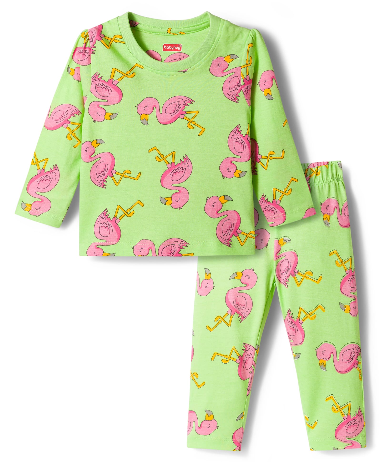Babyhug Cotton Knit Full Sleeves T-Shirt & Pajama Co-ords Night Suit With Bird Print - Green-image-12