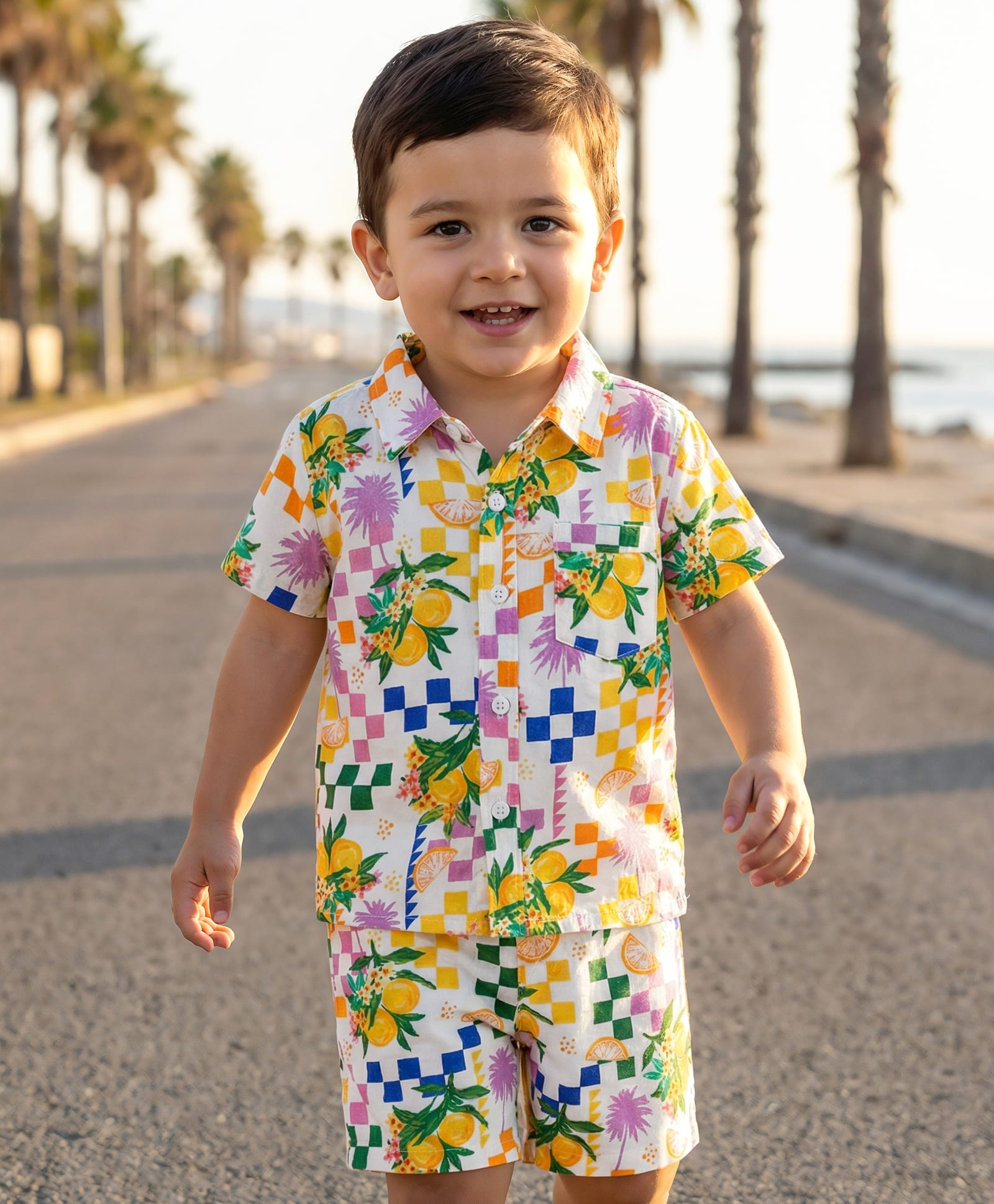 Babyhug Rayon Woven Half Sleeves Shirt & Shorts Co-ord Set With Tropical Print - White-picture-24