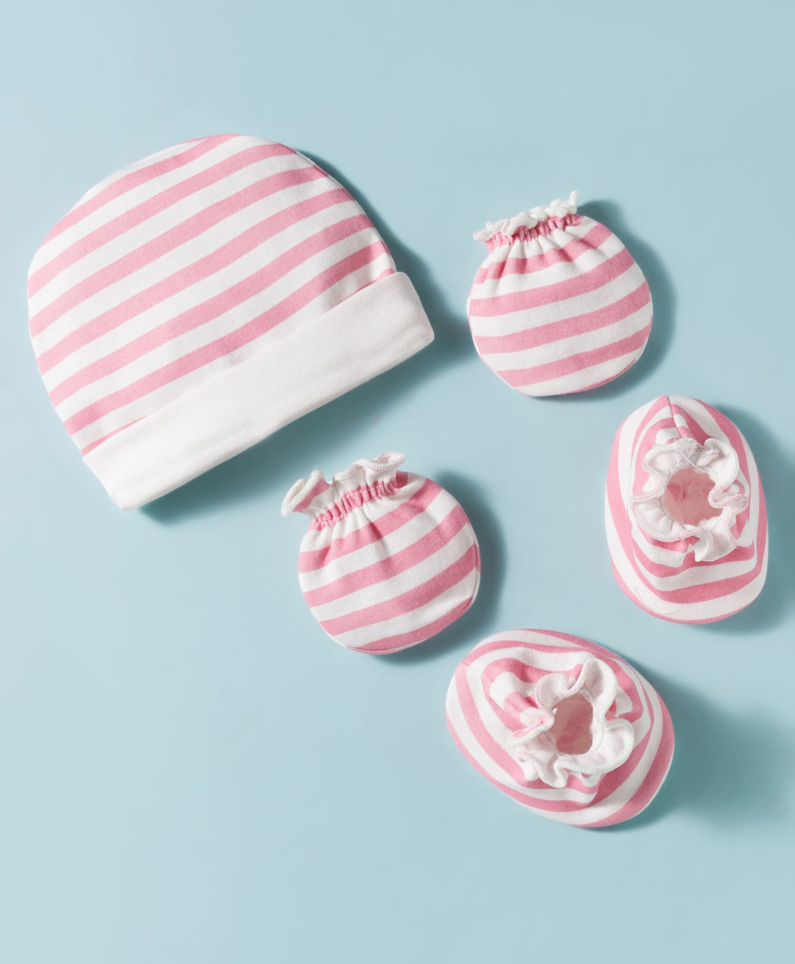 Ben Benny Interlock Knit Striped Cap Mitten & Booties Set Pink & White - Diameter 11 cm-image-47