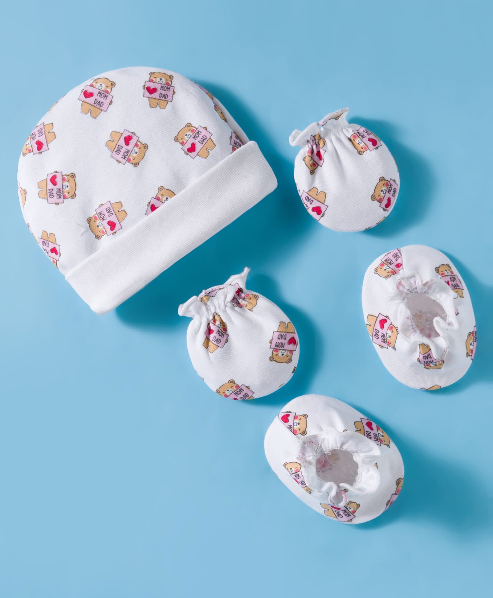 Ben Benny Interlock Knit Cap Mitten & Booties Set with Teddy Print White - Diameter 10 cm-picture-16
