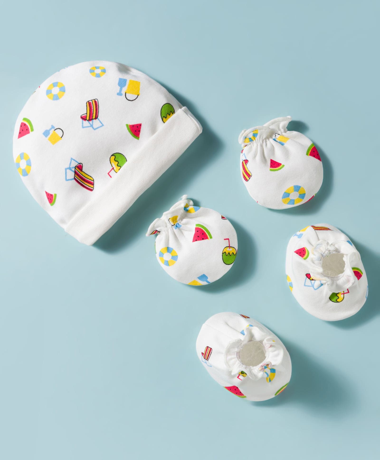Ben Benny Interlock Knit Printed Cap Mitten & Booties Set White - Diameter 10 cm-picture-41