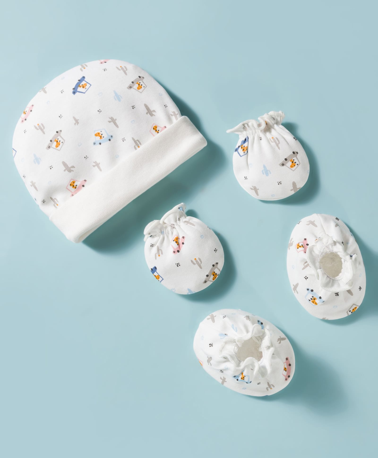 Ben Benny Interlock Knit Cap Mitten & Booties Set with Car Print White - Diameter 10 cm-picture-21