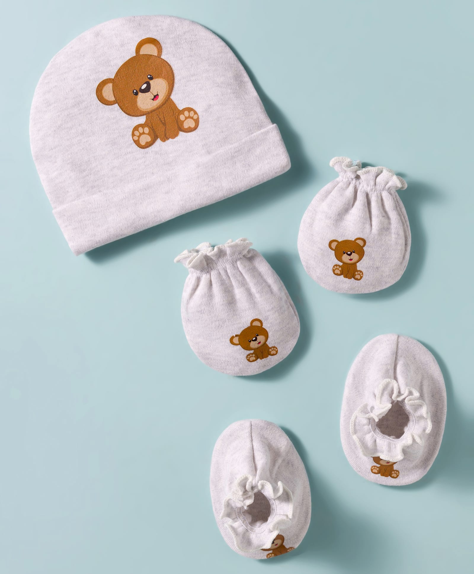 Ben Benny Interlock Knit Cap Mitten & Booties Set with Bear Print White - Diameter 10 cm-image-19