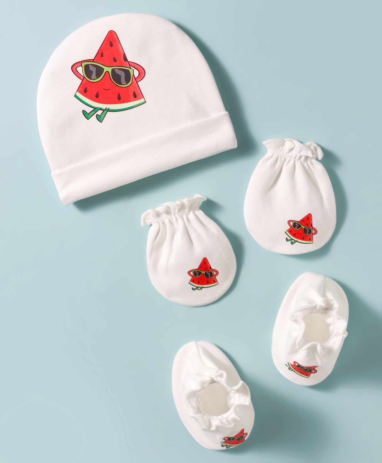 Ben Benny Interlock Knit Cap Mitten & Booties Set with Watermelon Print White - Diameter 10 cm-image-45