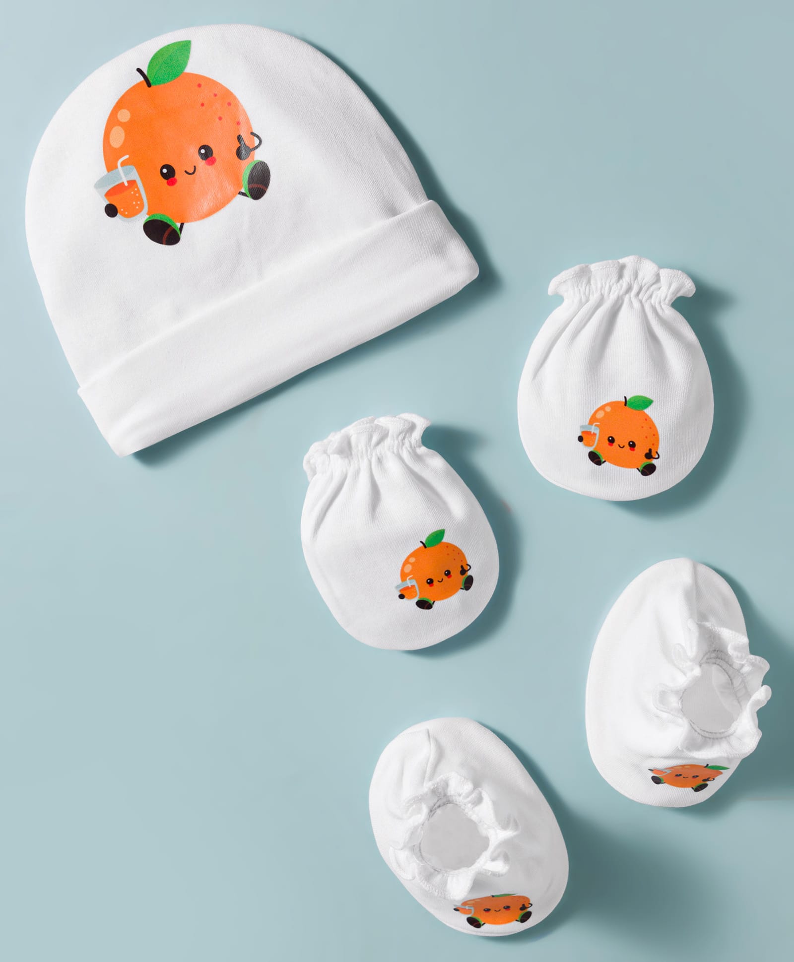 Ben Benny Interlock Knit Cap Mitten & Booties Set with Orange Print White - Diameter 10 cm-image-27