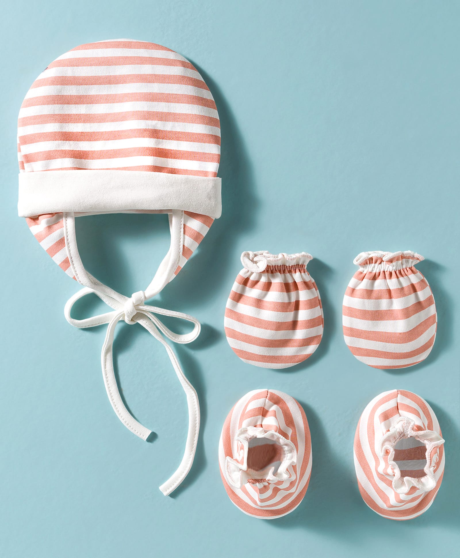 Ben Benny Interlock Knit Cap Mitten & Booties Set with Stripes White - Diameter 9 cm-picture-22