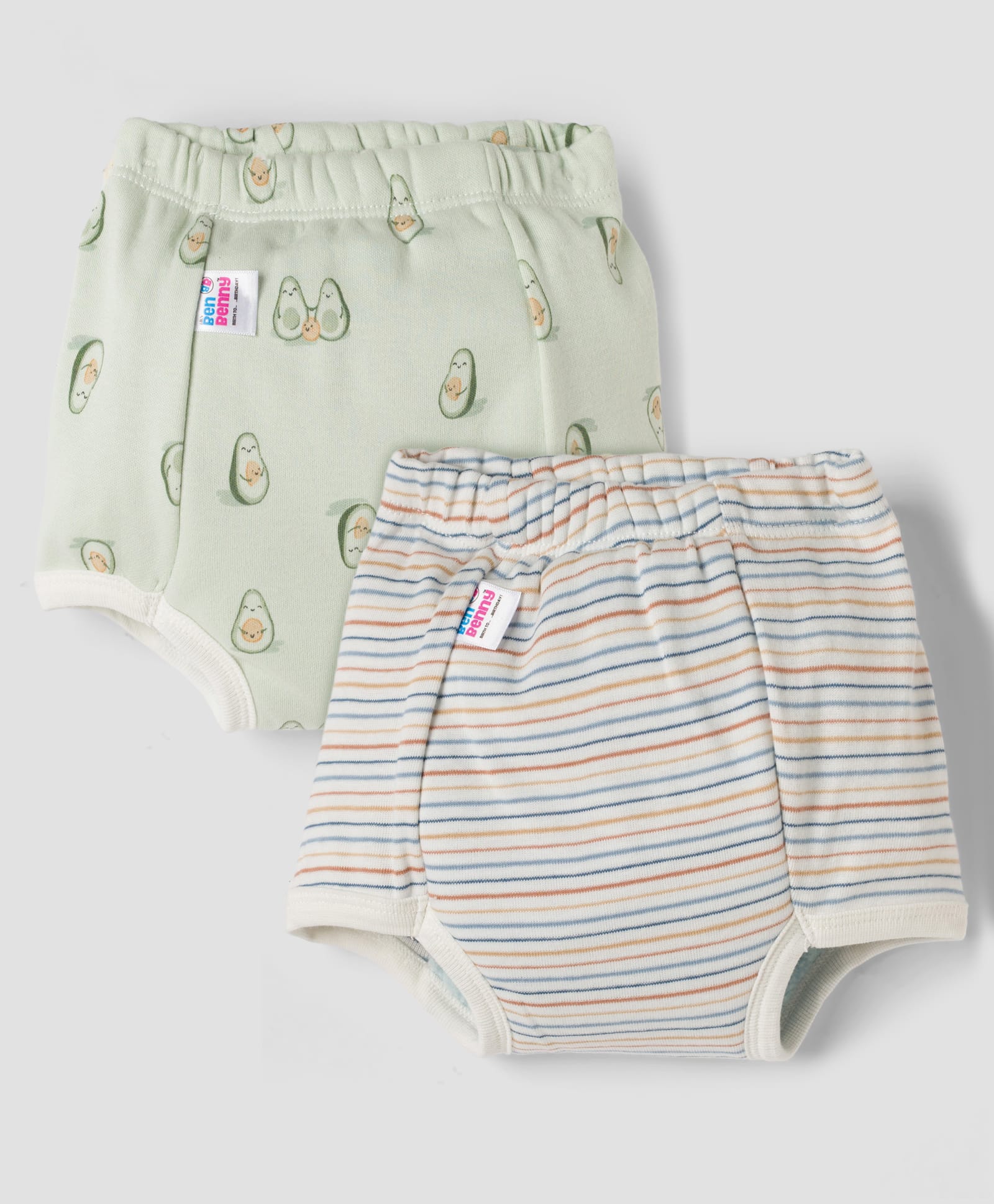 Ben Benny Interlock Knit Mid Thigh Striped & Avocado Printed Trainers Padded Pants Pack of 2 - White & Light Green-picture-20