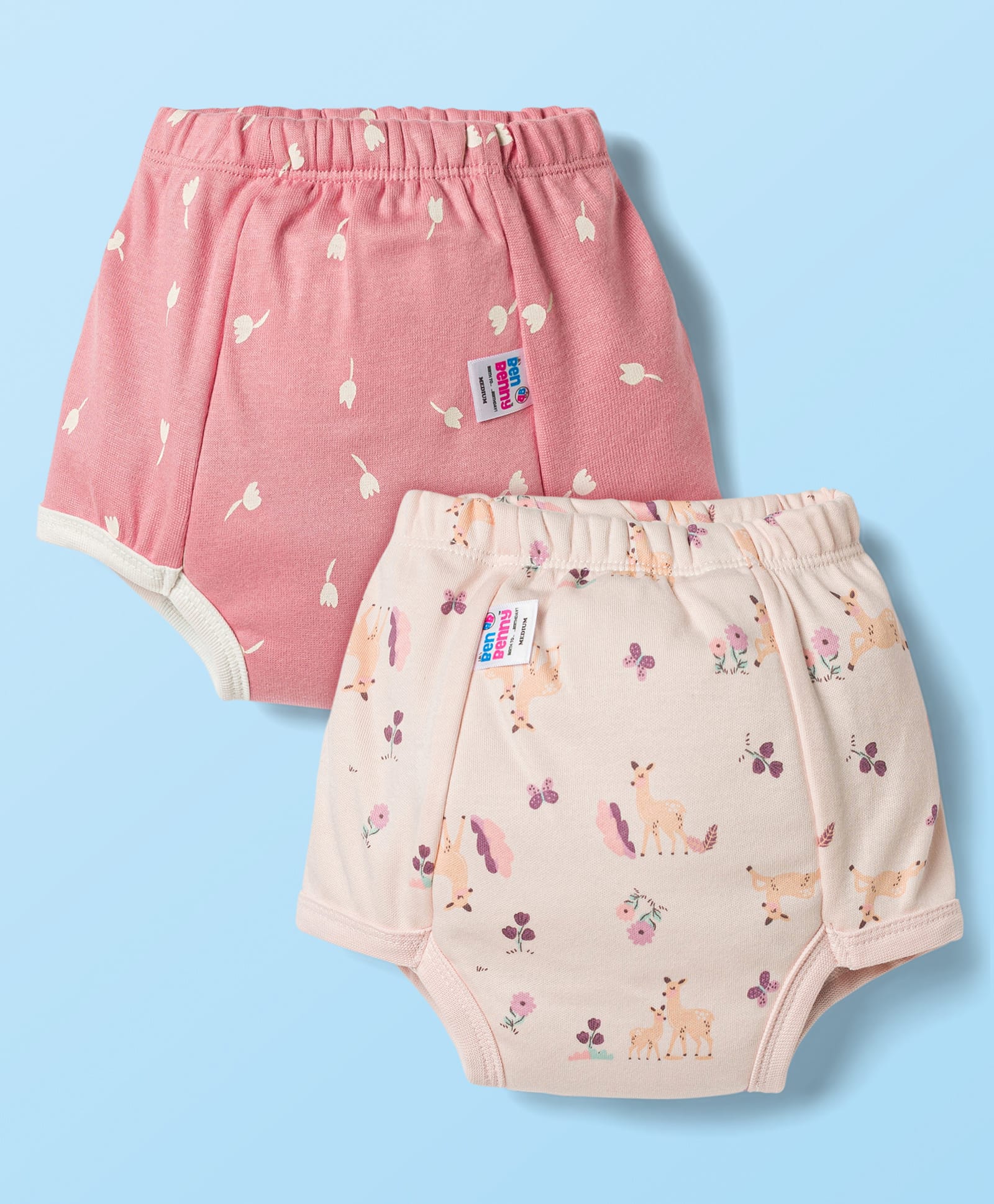 Ben Benny Interlock Knit Mid Thigh Trainers Padded Pants With Floral & Animal Print Pack of 2 - Peach & Pink-picture-27