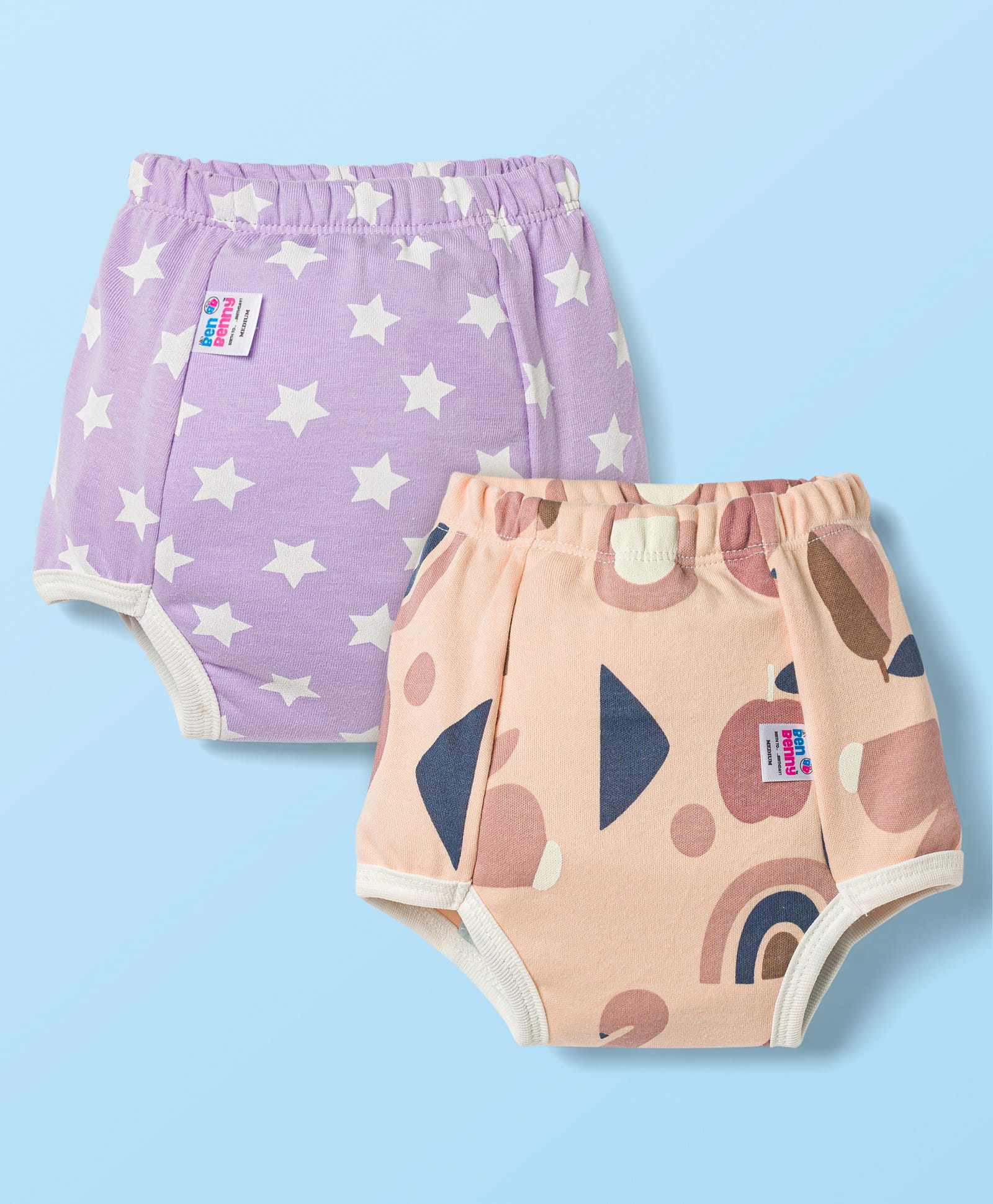 Ben Benny Interlock Knit Mid Thigh Trainers Padded Pants With Star Print Pack of 2 - Brown & Purple-picture-20