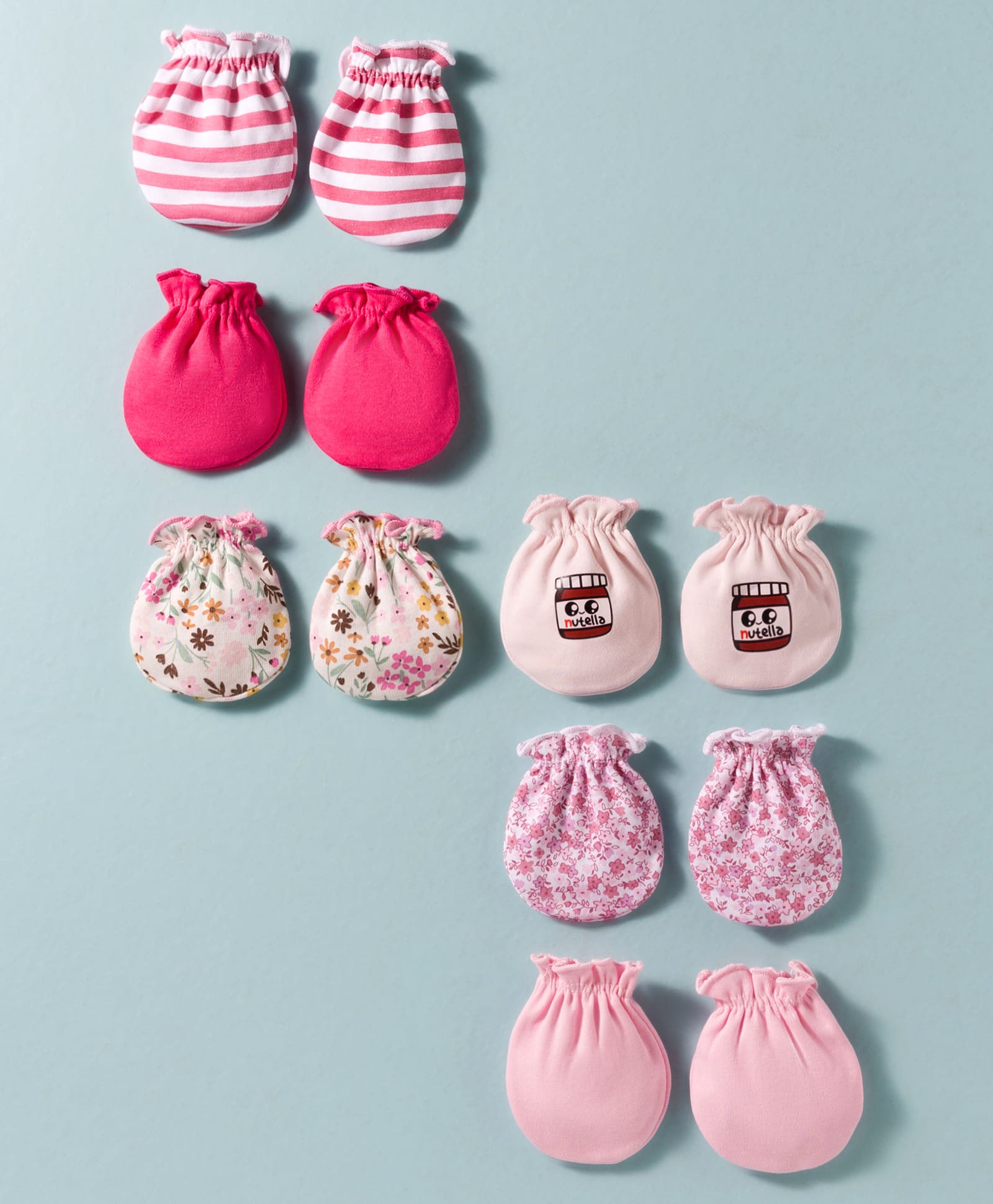 Ben Benny Interlock Knit Mittens with Stripes & Floral Print Pack of 6 - Multicolor-picture-32