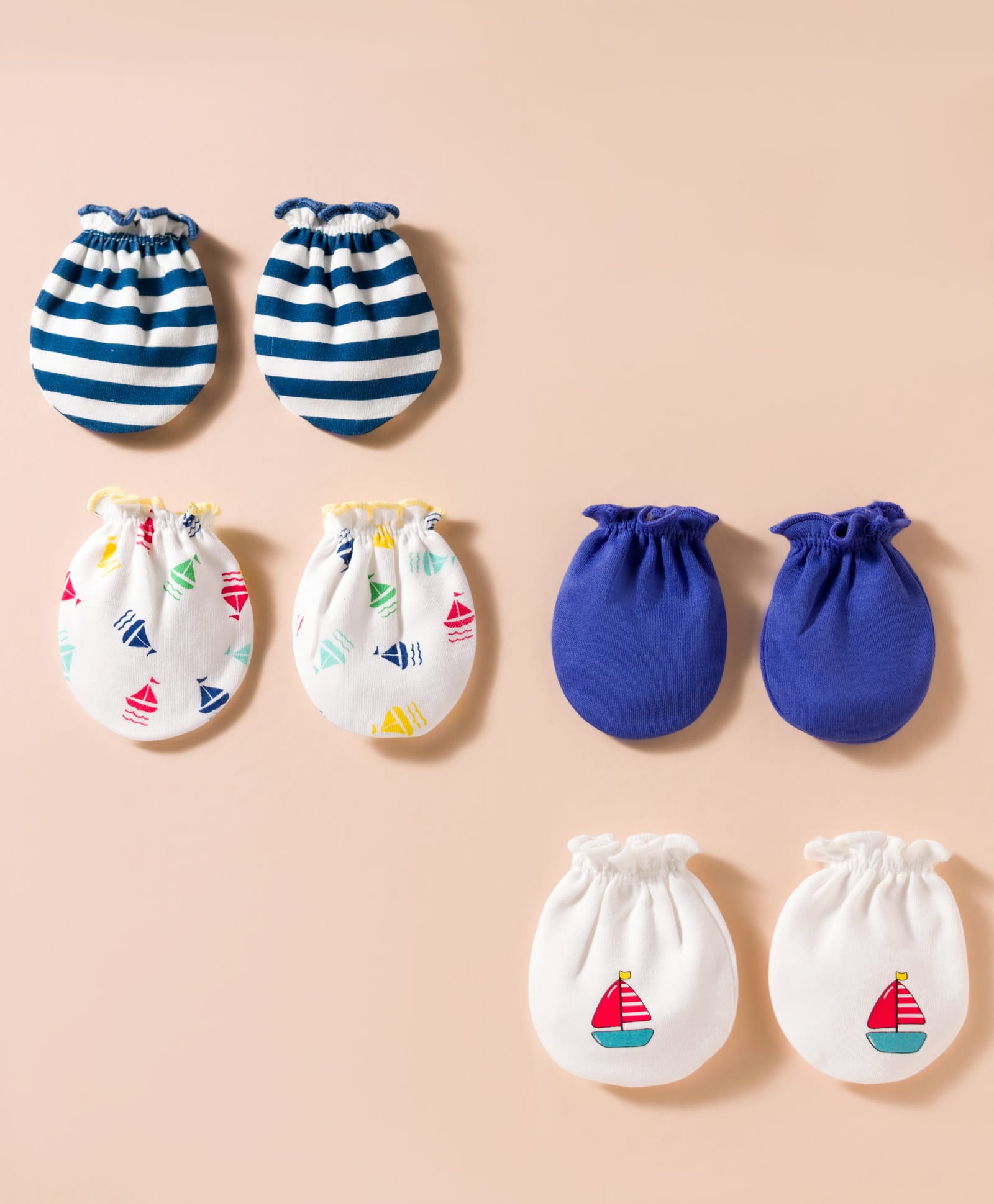 Ben Benny Interlock Knit Solid, Striped & Boat Print Mittens Pack of 4- Navy Blue & White-picture-30