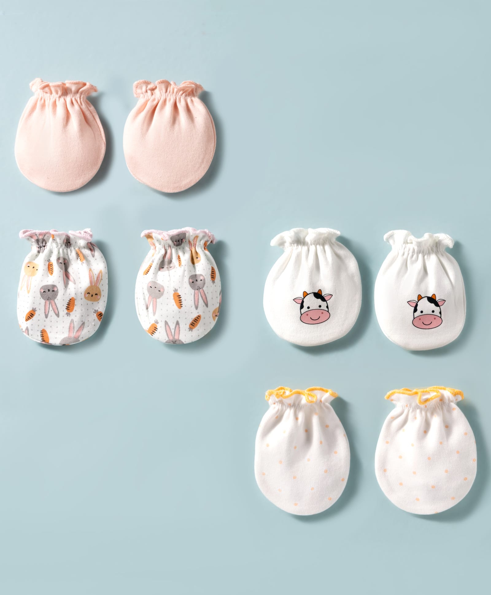 Ben Benny Interlock Knit Solid, & Animal Print Mittens Pack of 4- White & Pink-picture-13