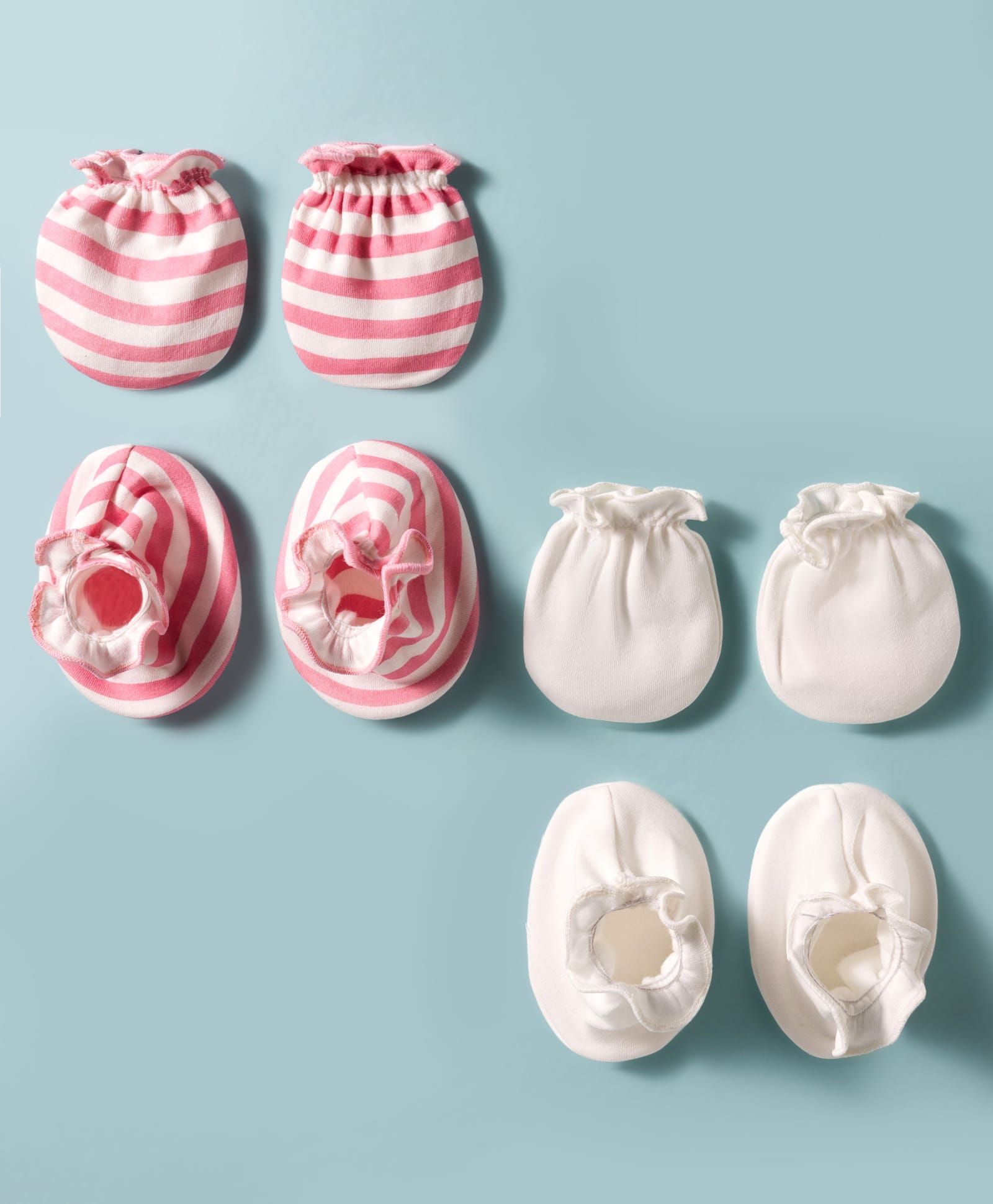 Ben Benny Interlock Knit Mittens & Booties Set with Stripes Pack of 2 - White & Pink-image-19