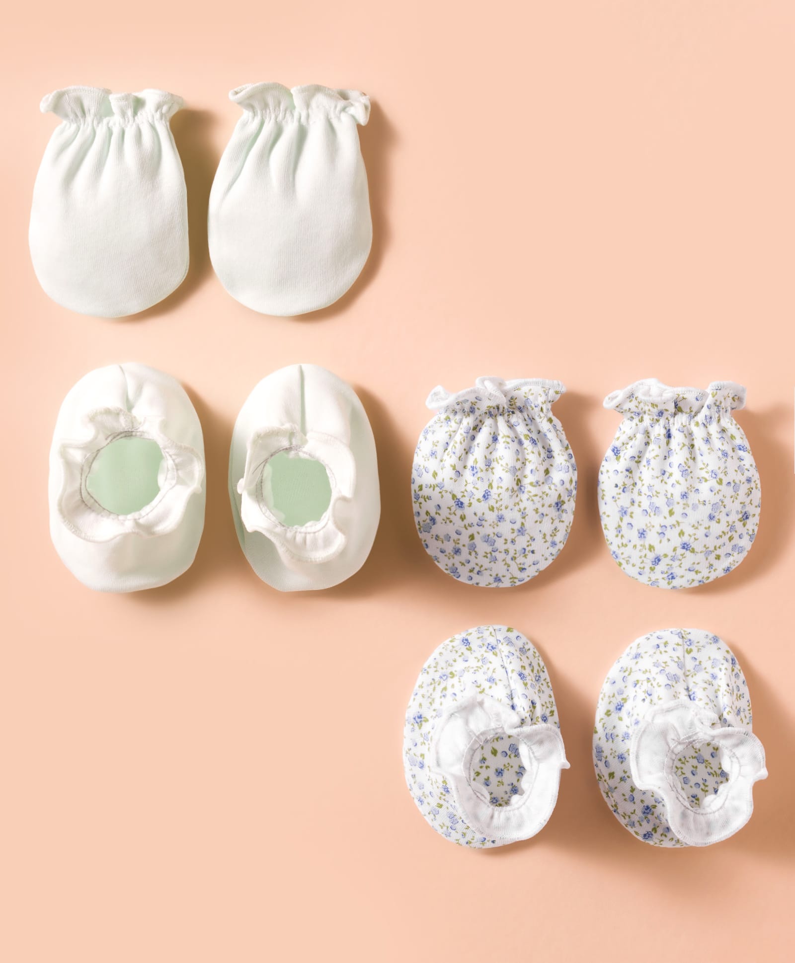 Ben Benny Interlock Knit Mittens & Booties Set with Floral Print Pack of 2 - White-image-28