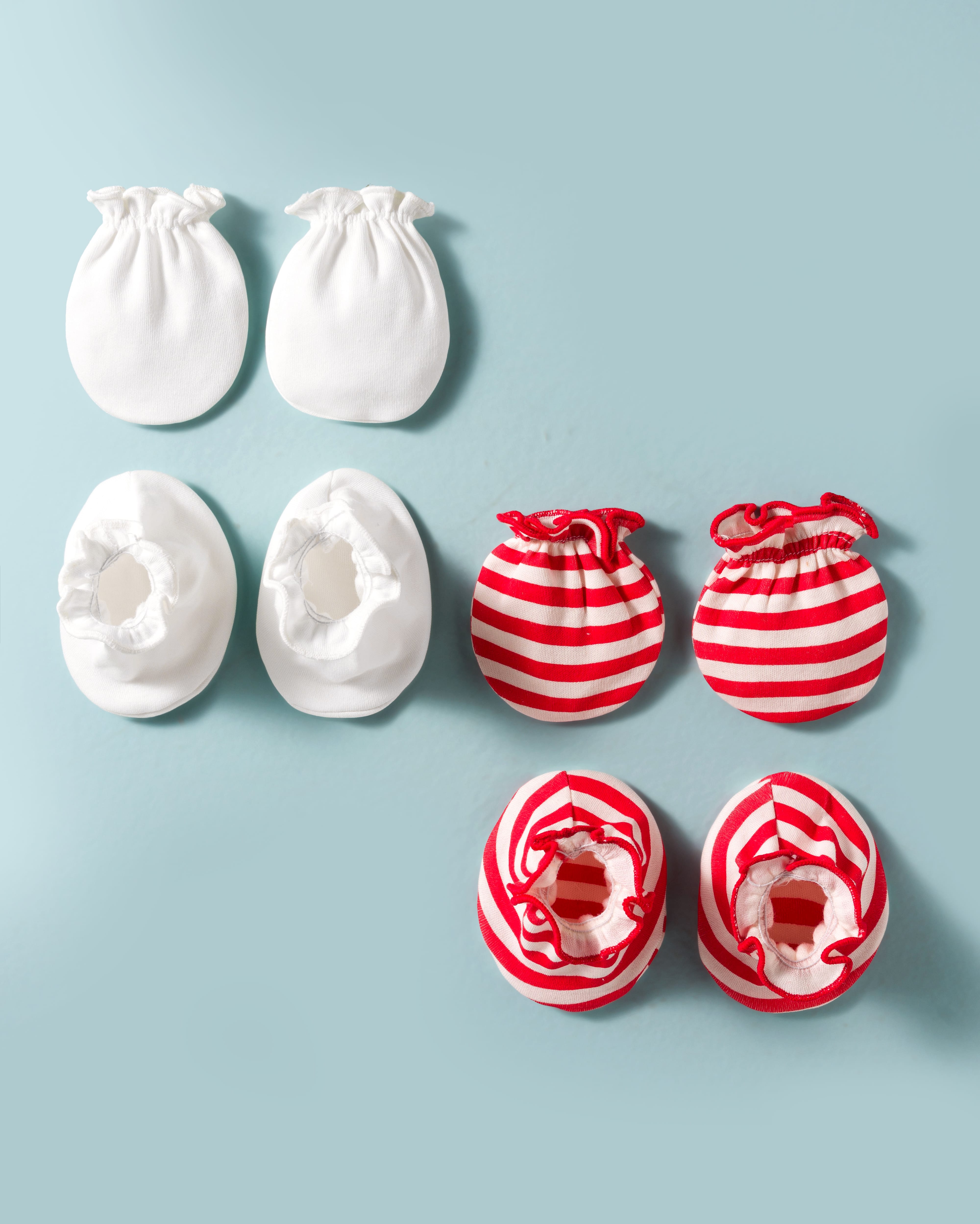 Ben Benny Interlock Knit Mittens & Booties Set with Stripes Pack of 2 - White & Red-image-22