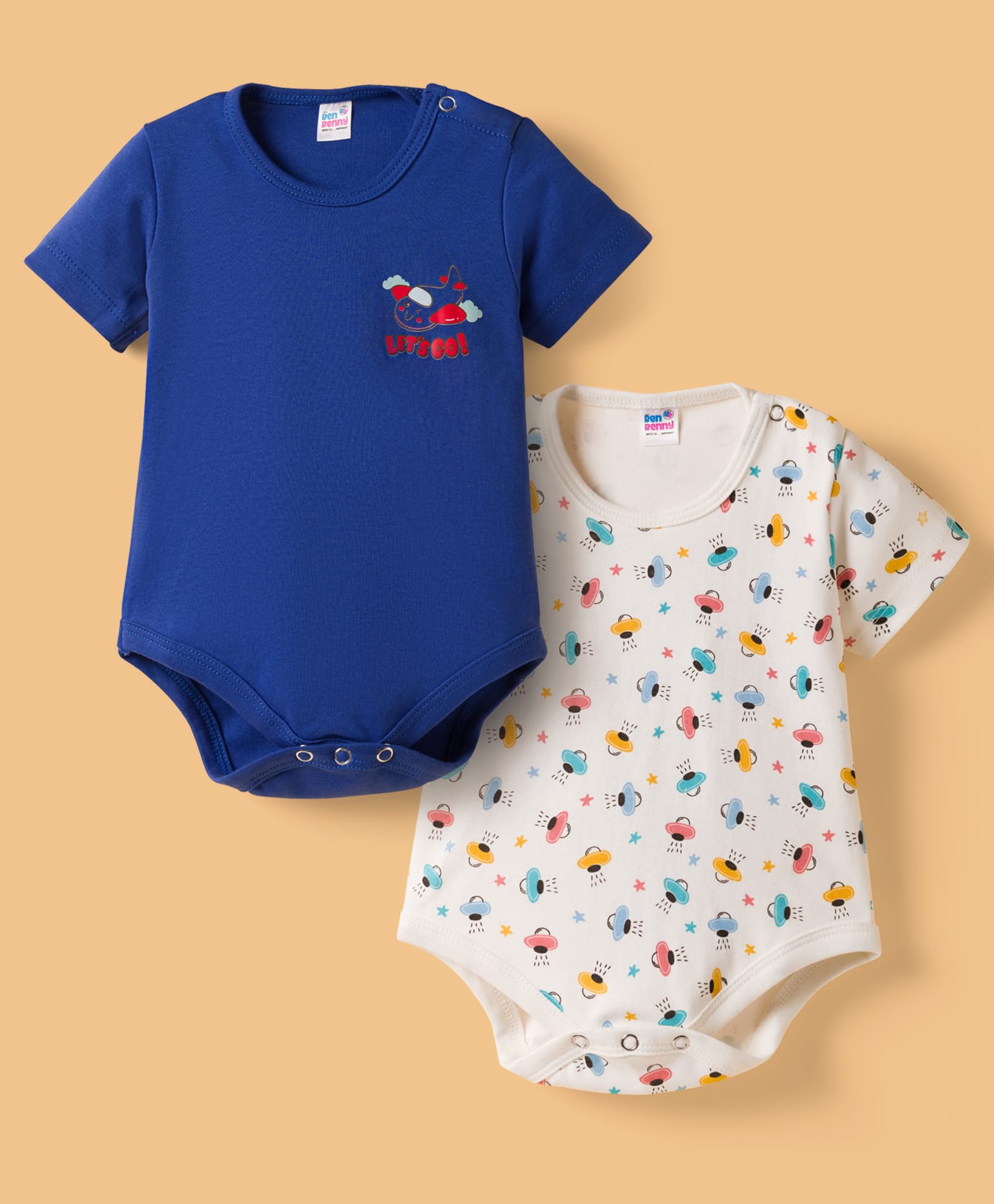 Ben Benny Interlock Knit Half Sleeves Onesies with Space Theme Print Pack of 2 - Navy Blue & White-picture-20