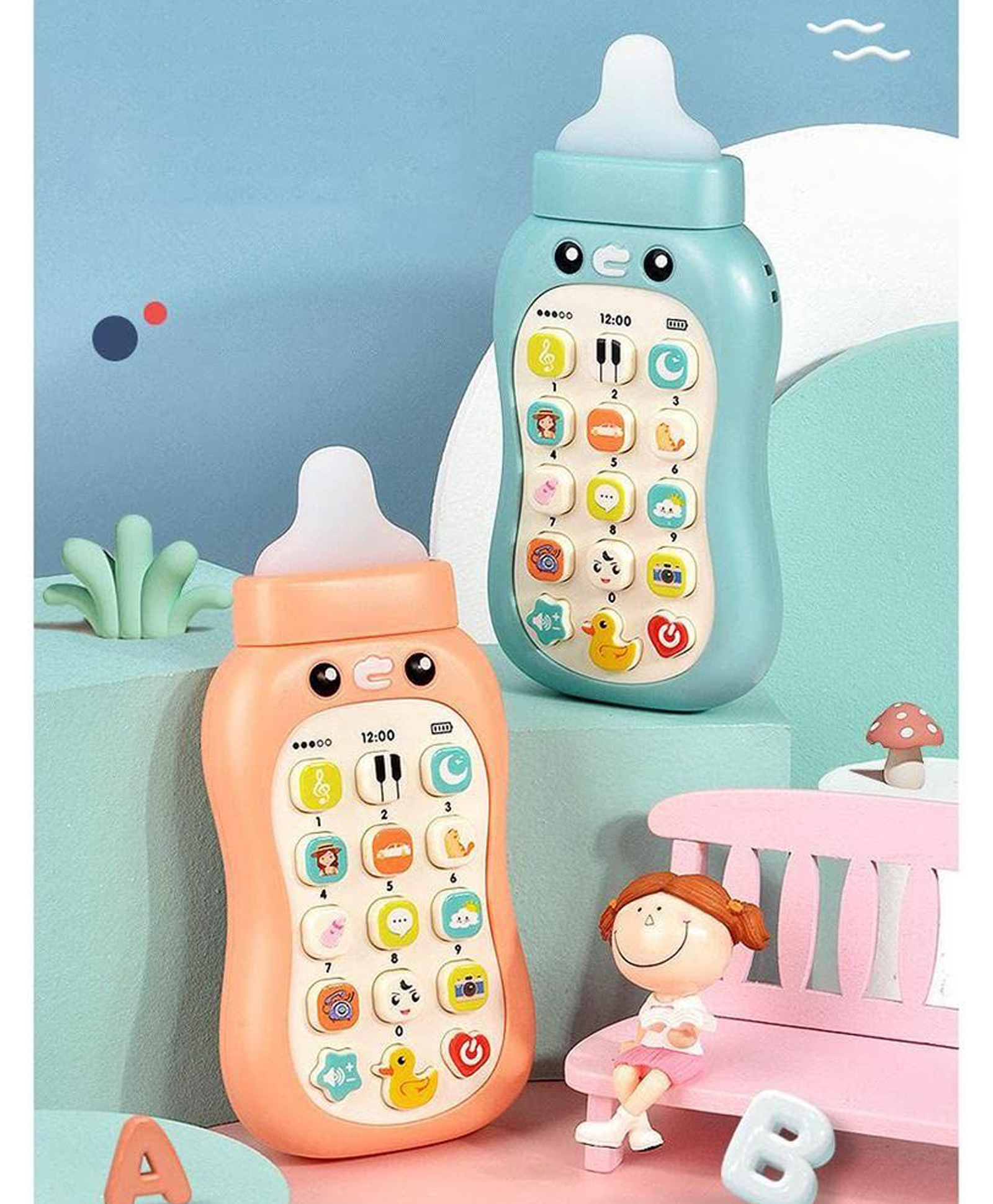 Sanjary Milk Bottle Shape Music Phone Toys for Toddler Light Up Mobile Educational Musical Toy Color design may vary-image-45