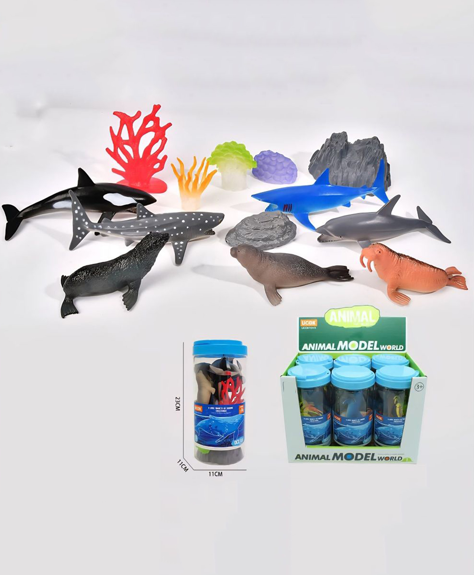 Sanjary Ocean Animal Toy Jar 13 Piece Educational Sea Creatures Playset with Marine Animals & Accessories for Kids color design may vary-image-22