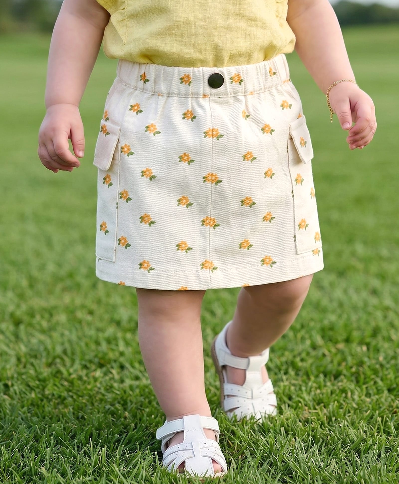 Babyoye Cotton Lycra Woven Floral Printed Skirt - OffWhite-picture-20