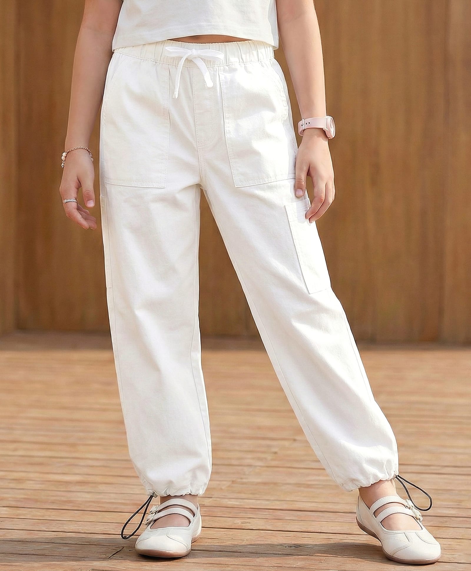 Pine Kids Denim Woven Full Length Solid Colour Jeans with Pockets - White-picture-22