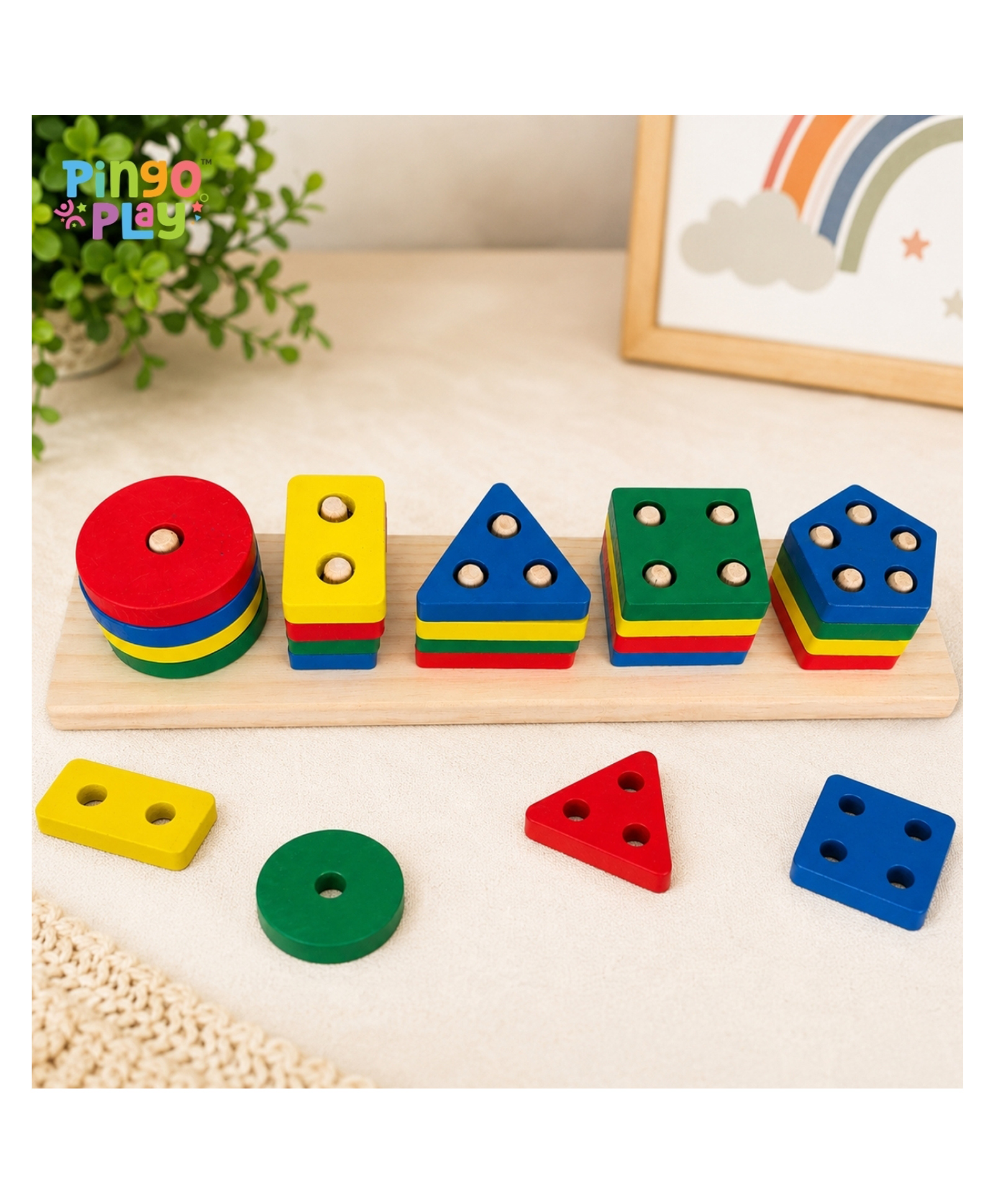 Pingo Play Premium Wooden Shape Sorter Board | Colour & Geometry Sorting Puzzle ( 1 Year+)-picture-25