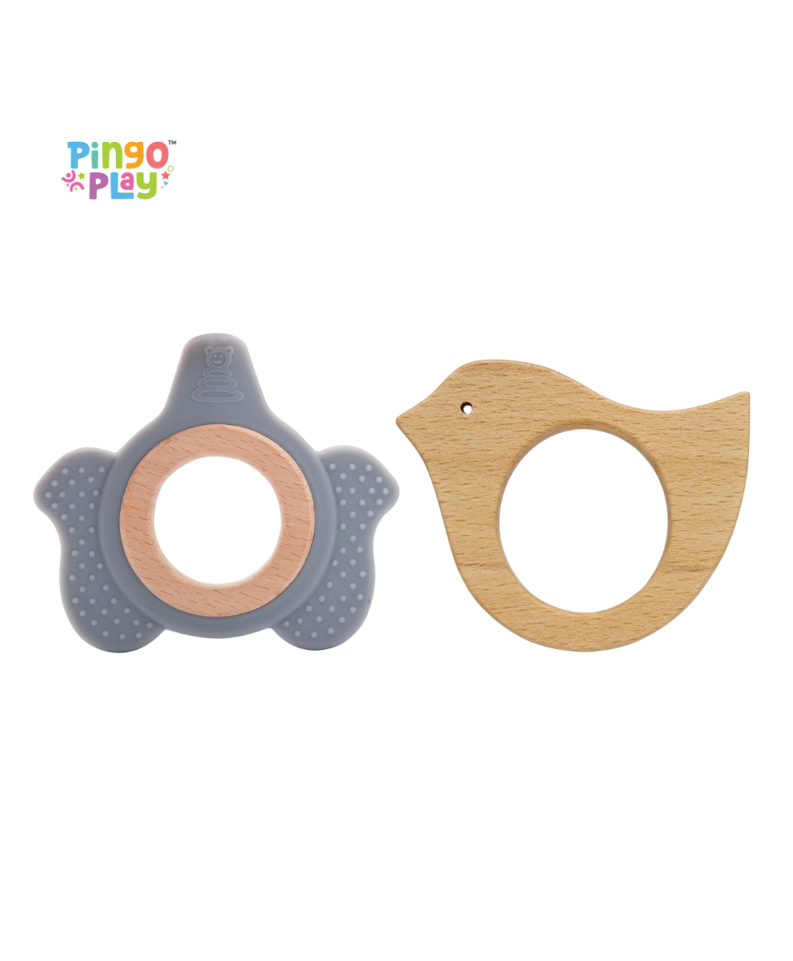 Pingo Play Premium Silicone Teether With Wooden Ring & Wooden Bird Teether Set | BPA-Free for 3+ Months-image-25