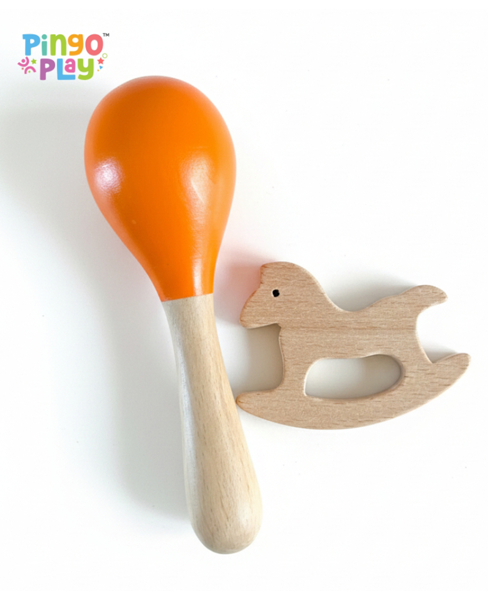 Pingo Play Premium Wooden Maracas & Wooden Horse Teether Combo Set for 3+ Months-image-1