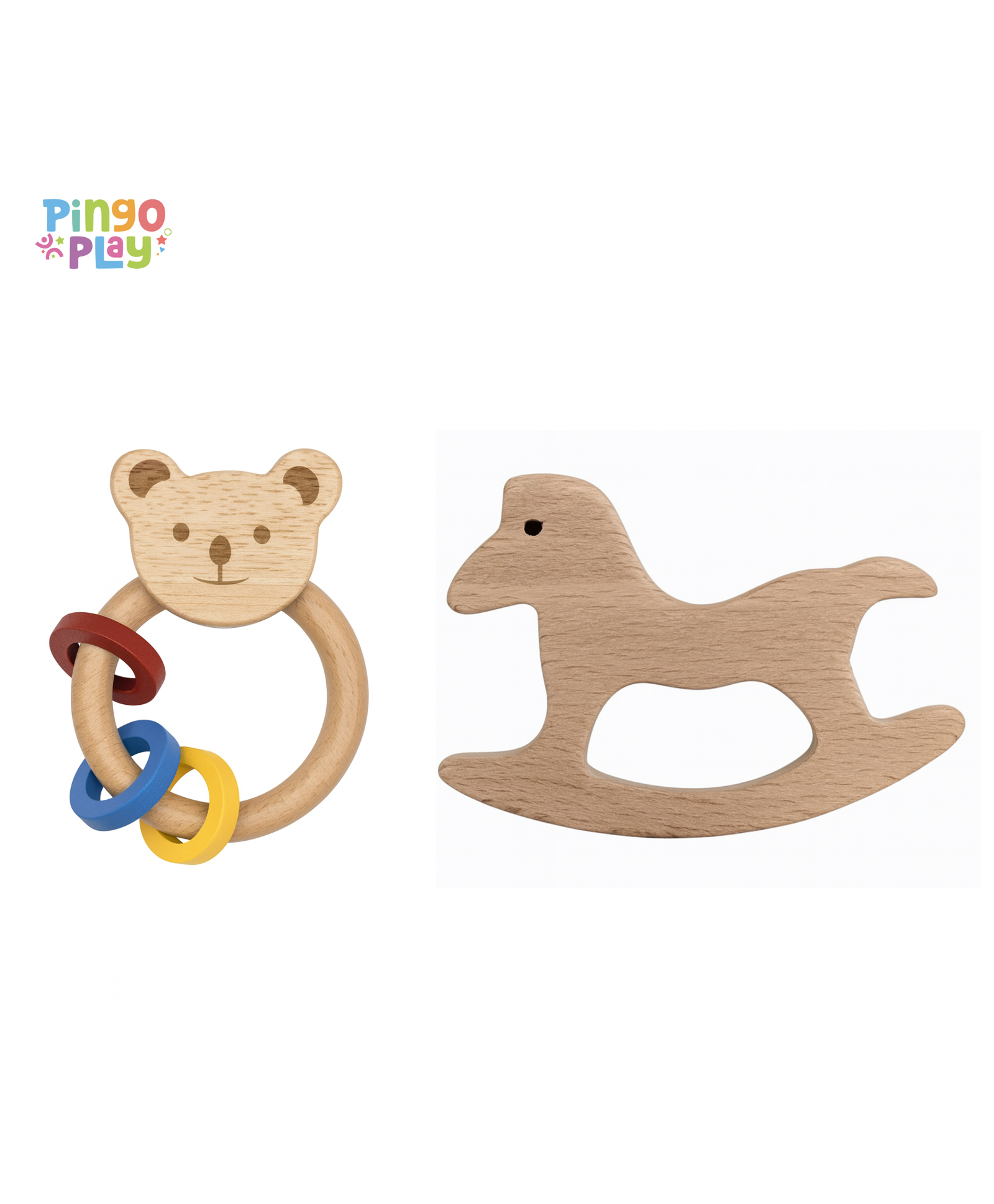 Pingo Play Premium Wooden Rattle & Horse Teether Combo | Natural Beech Wood, Non-Toxic Teether for 3 Months+-image-18