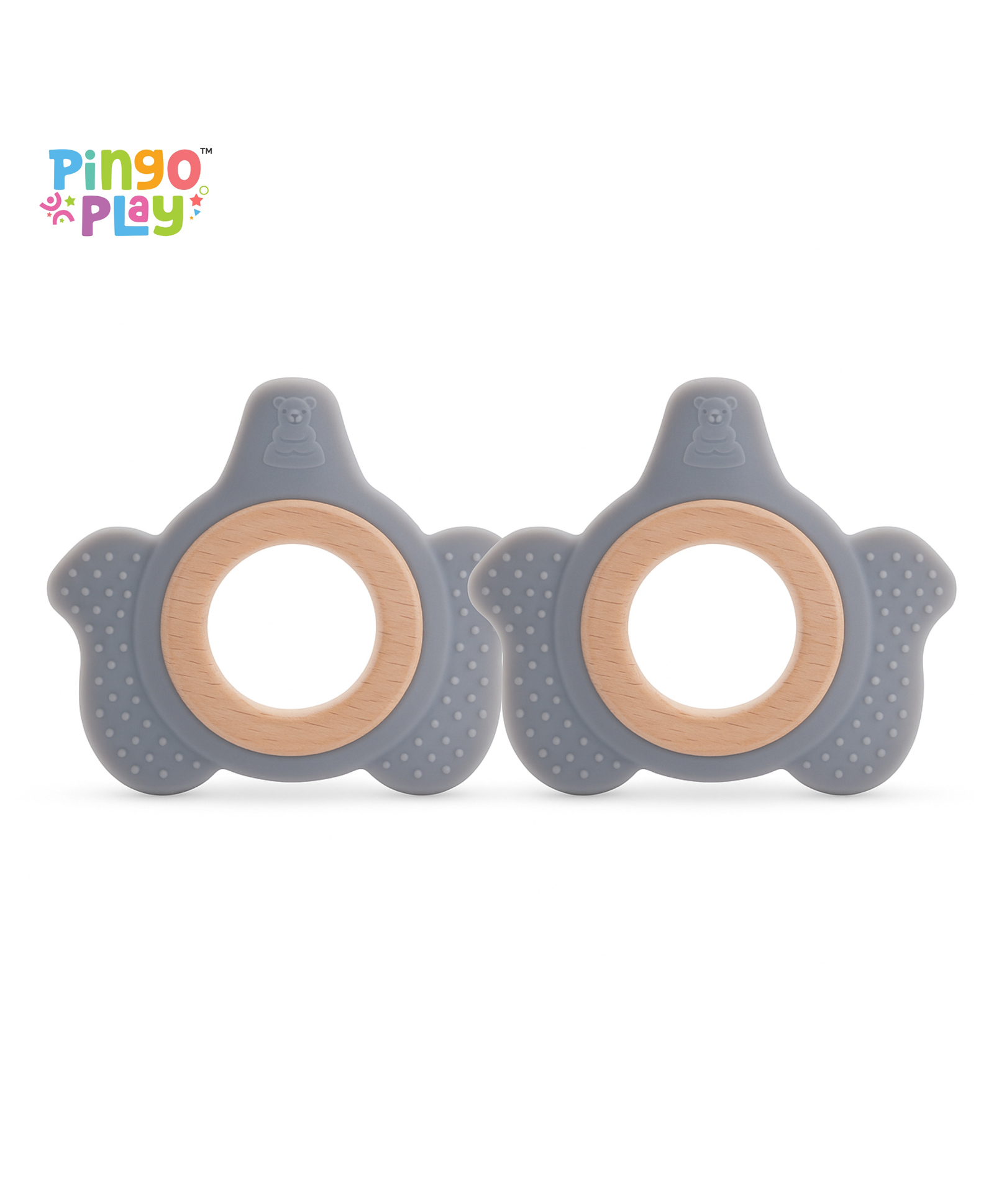 Pingo Play Premium Silicone Elephant With Wooden Ring (Pack of 2) Teether for 3+ Months-image-1