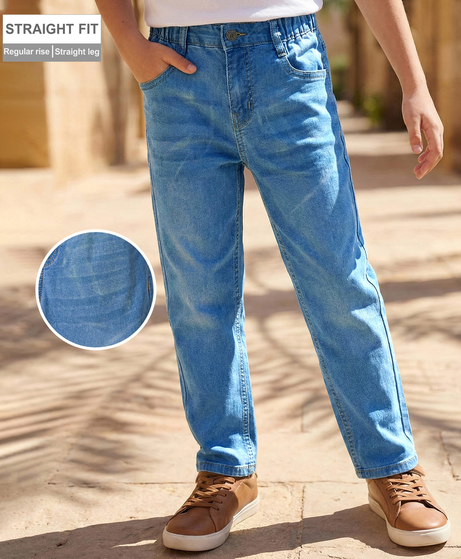 arias by lara dutta Arias Woven Full Length Cotton Elastane Denim Washed Stretchable Straight Fit Jeans - Blue-picture-22