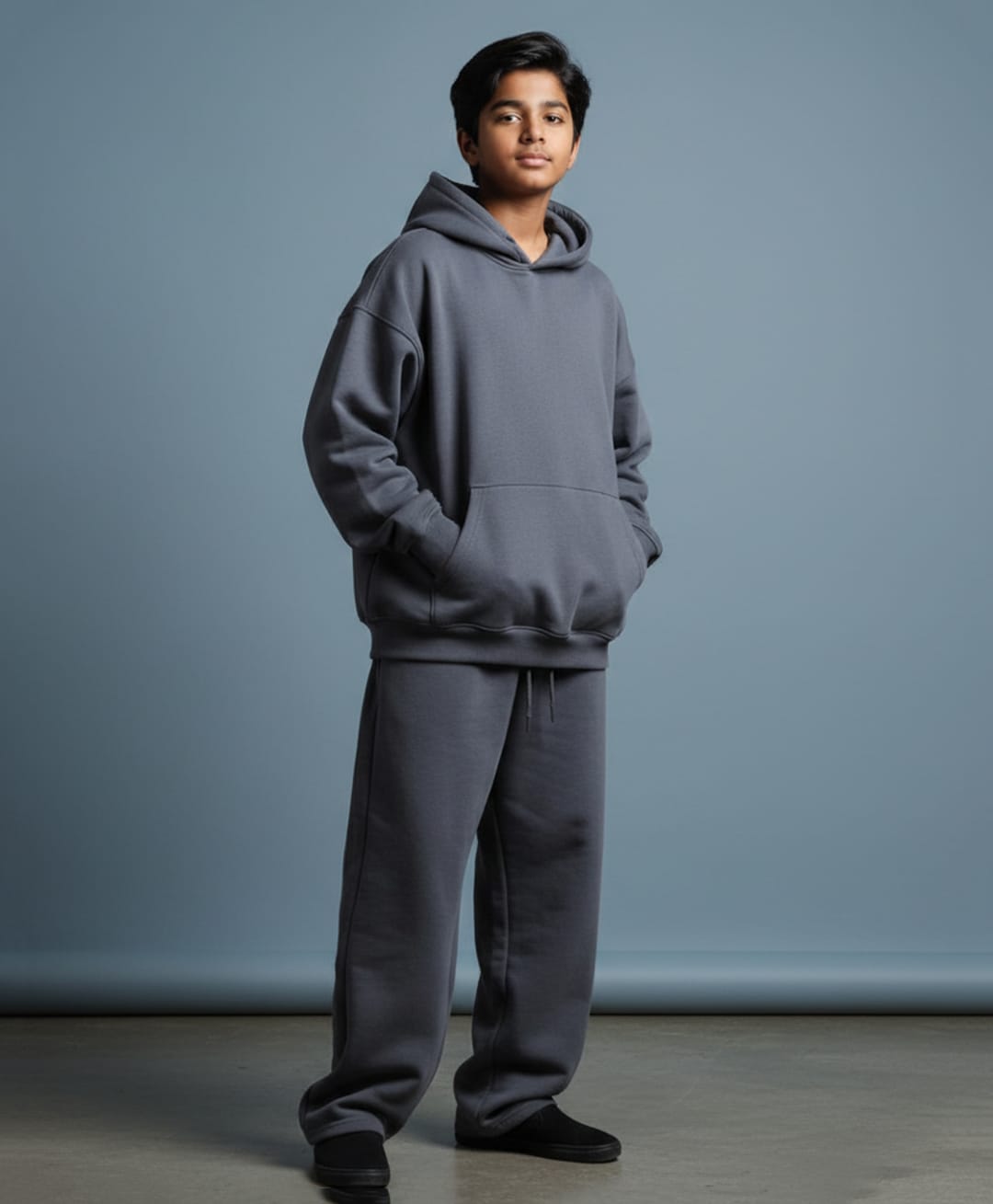 Funkrafts Knitted Knit Full Sleeves Solid Winter Hooded Sweatshirt With Pant Set - Navy Blue-picture-29