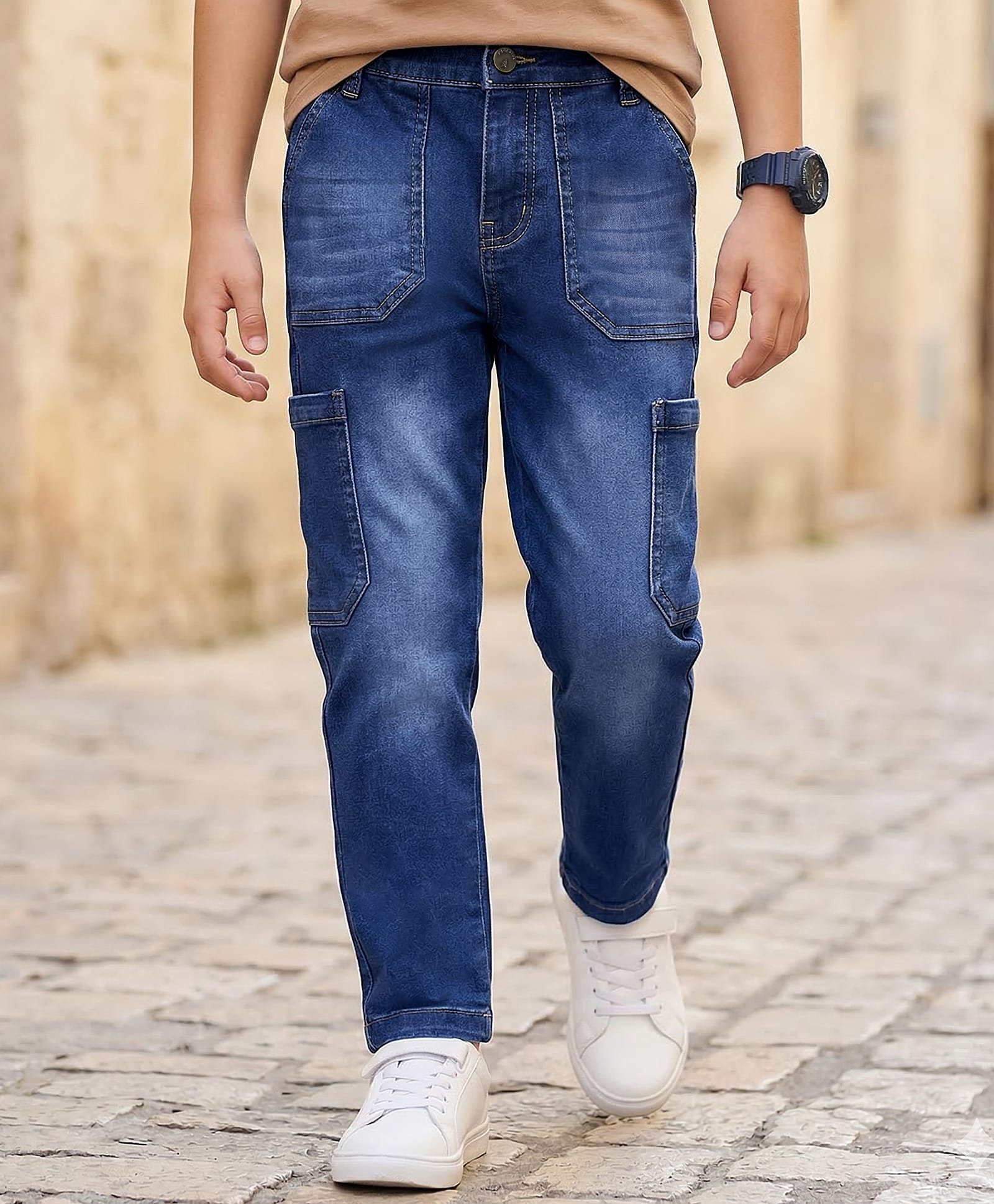 Pine Kids Denim Woven Full Length Washed Jeans - Blue-picture-24