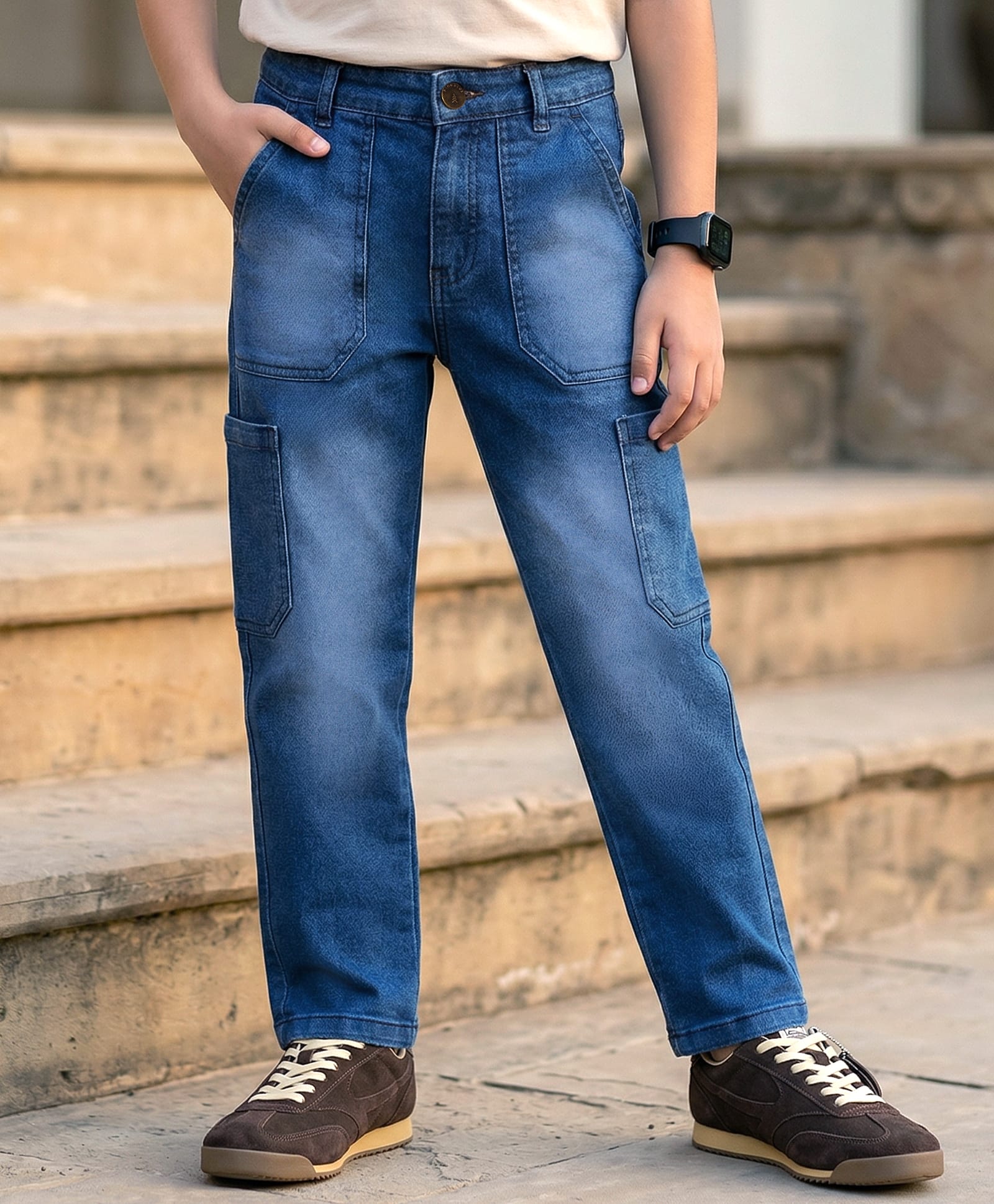 Pine Kids Denim Woven Full Length Washed Jeans - Light Blue-picture-25