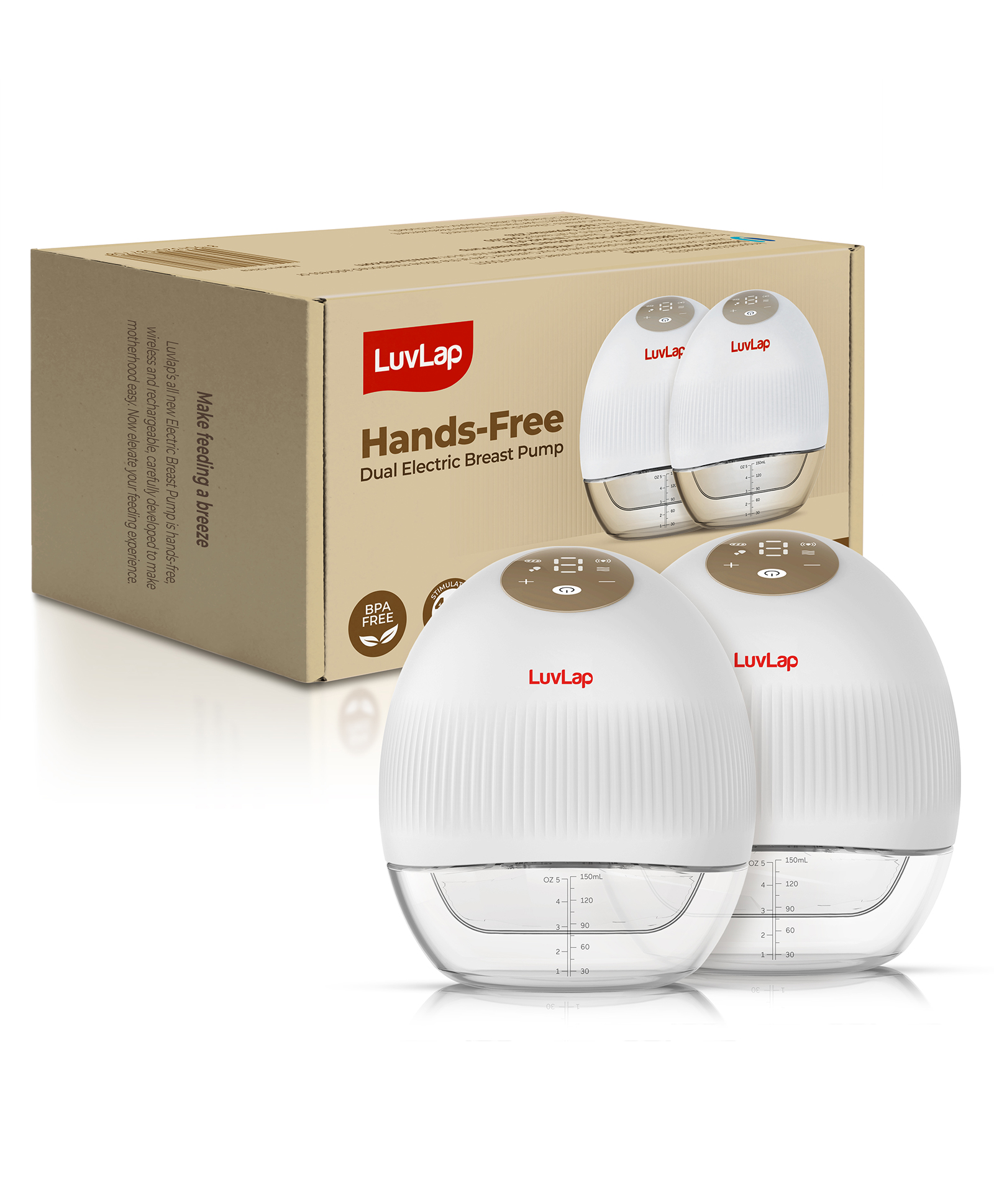 luvlap Luv Lap Glory Hands Free Dual Electric Breast Pump Wearable Portable with Multiple Modes & Suction Levels Comfortable Soft Flange Options - White-picture-31