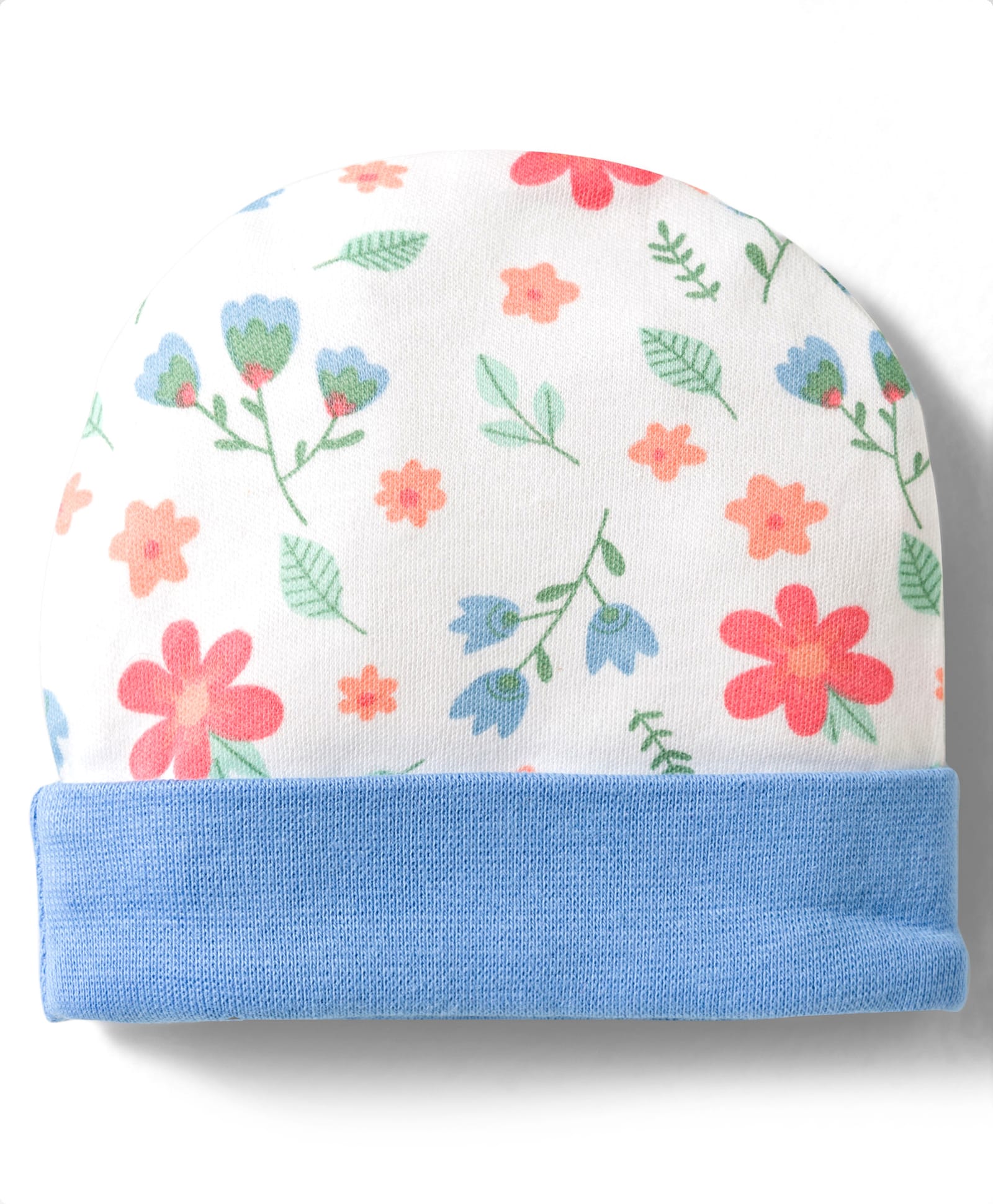 OHMS Interlock Knit Baby Cap With Floral Print Light Blue - Diameter 14 cm-image-20