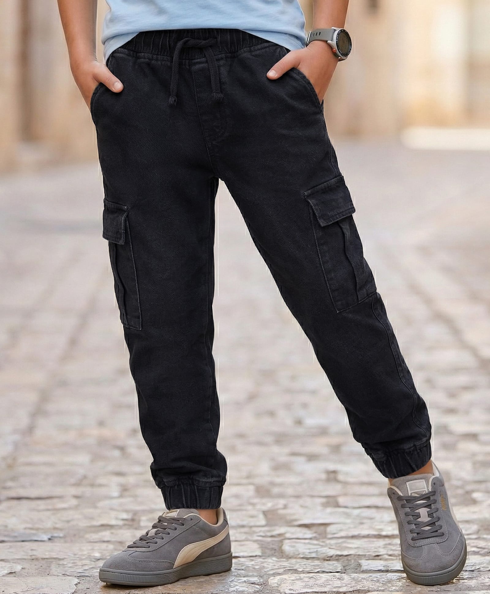 Pine Kids Full Length Solid Color Denim Jeans - Black-picture-15