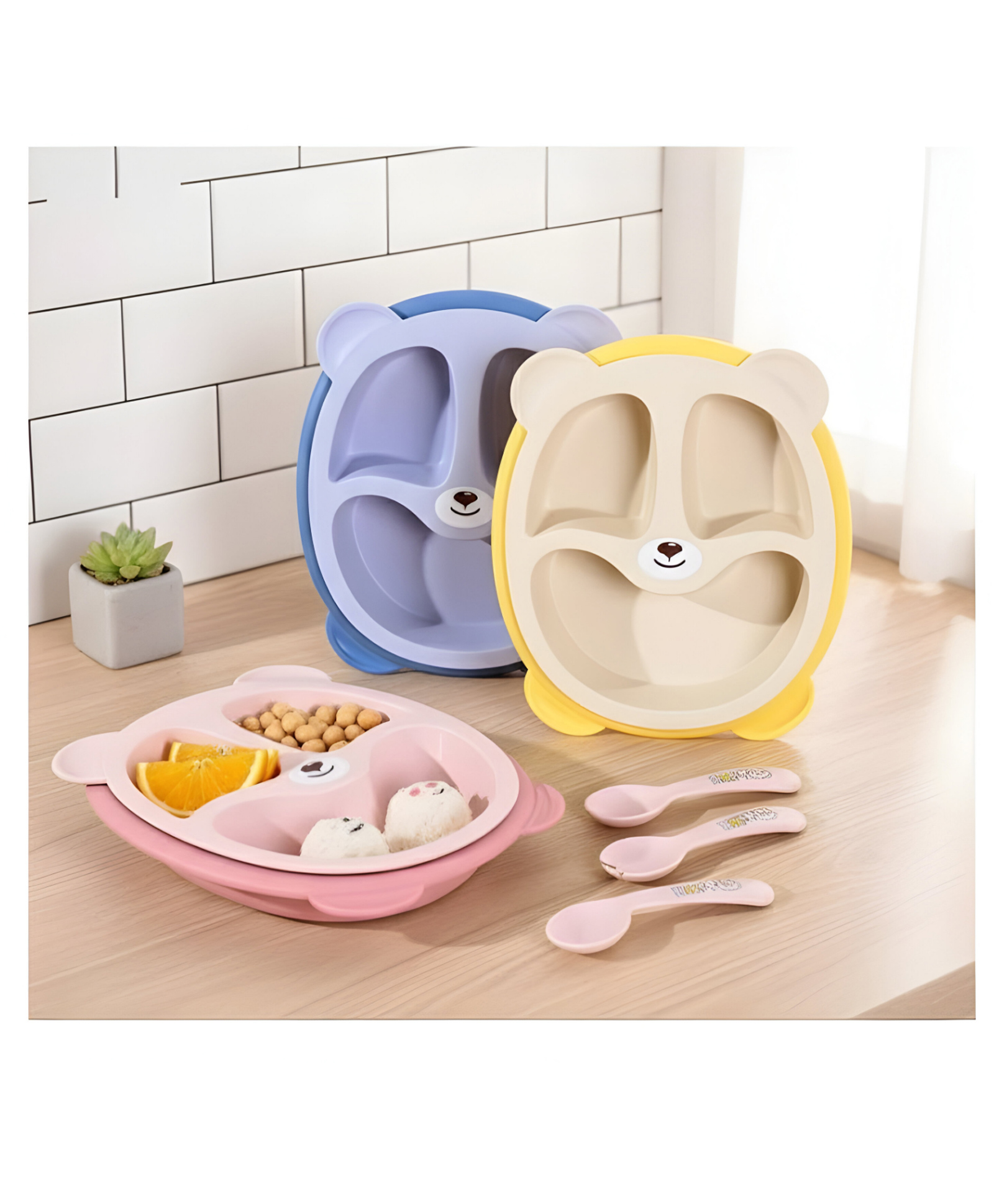 SCHOOLISH Cartoon Bowl Plate Set with Spoon and Cup Cute Kids Bowl Sets Cute Baby Children Kitchenware Set Pack of 1 - Color May Vary-image-1