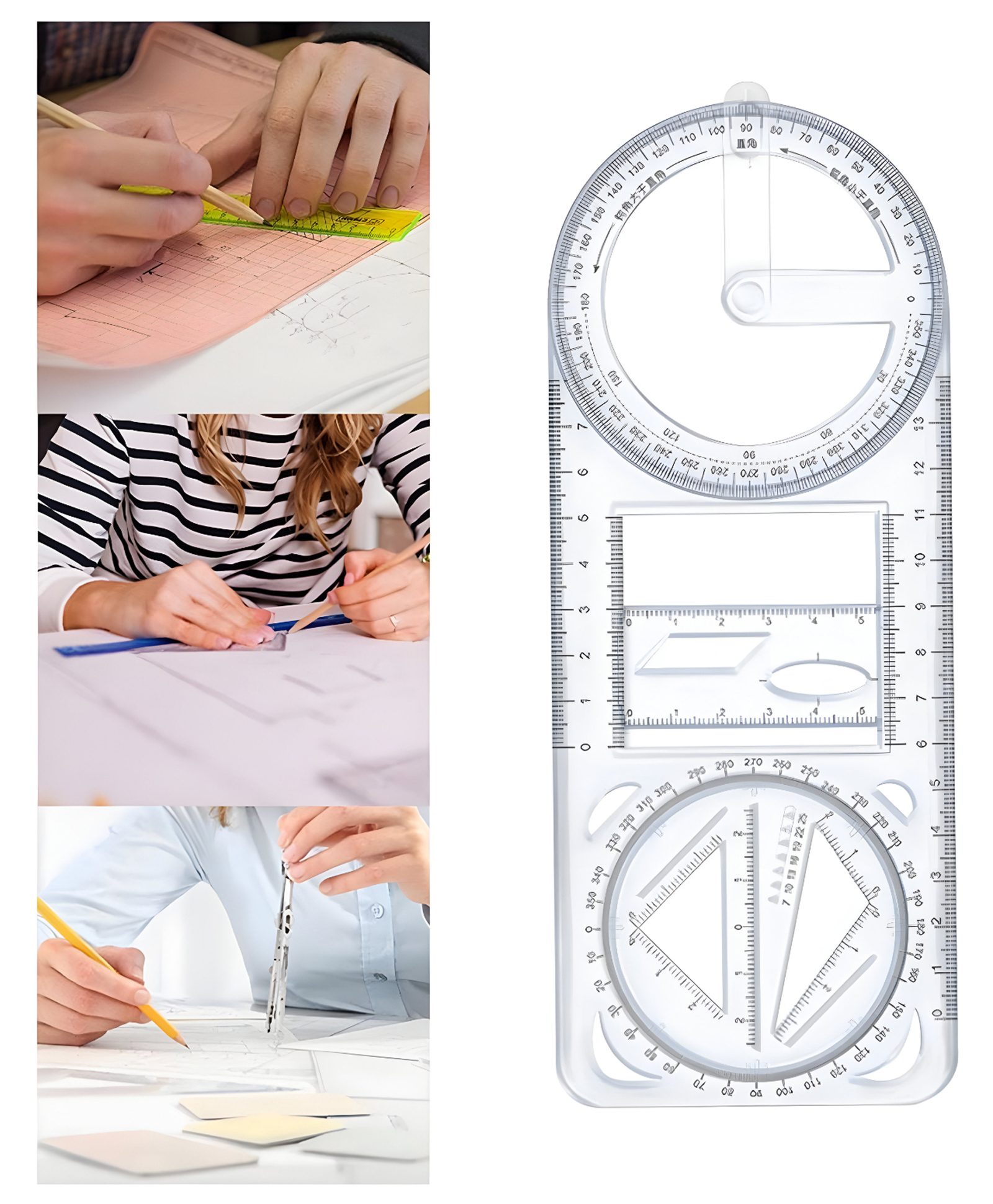 SCHOOLISH 360 Degree Multi Angle Ruler Geometric Ruler, Drawing Stencil, Scale Measuring Tool, for School, Office, Architectural Supplies, Creative Math Learning Pack of 1- Color May Vary-image-42