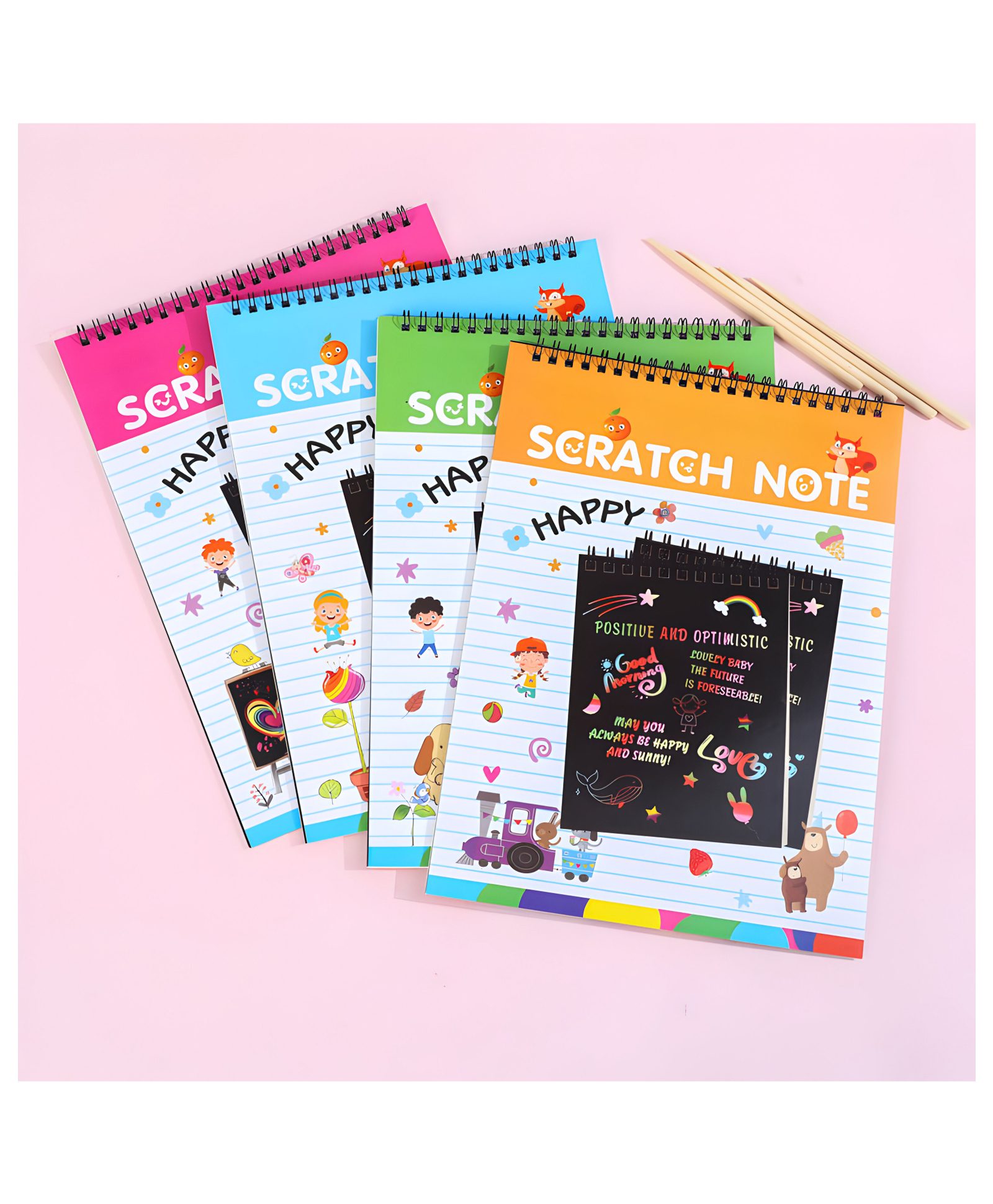 SCHOOLISH Set of 12 A6 Big Size Hot Scratch Book Colorful Scratch Drawing Notebooks with Bamboo Sticks Pack of 1- Color May Vary-image-34