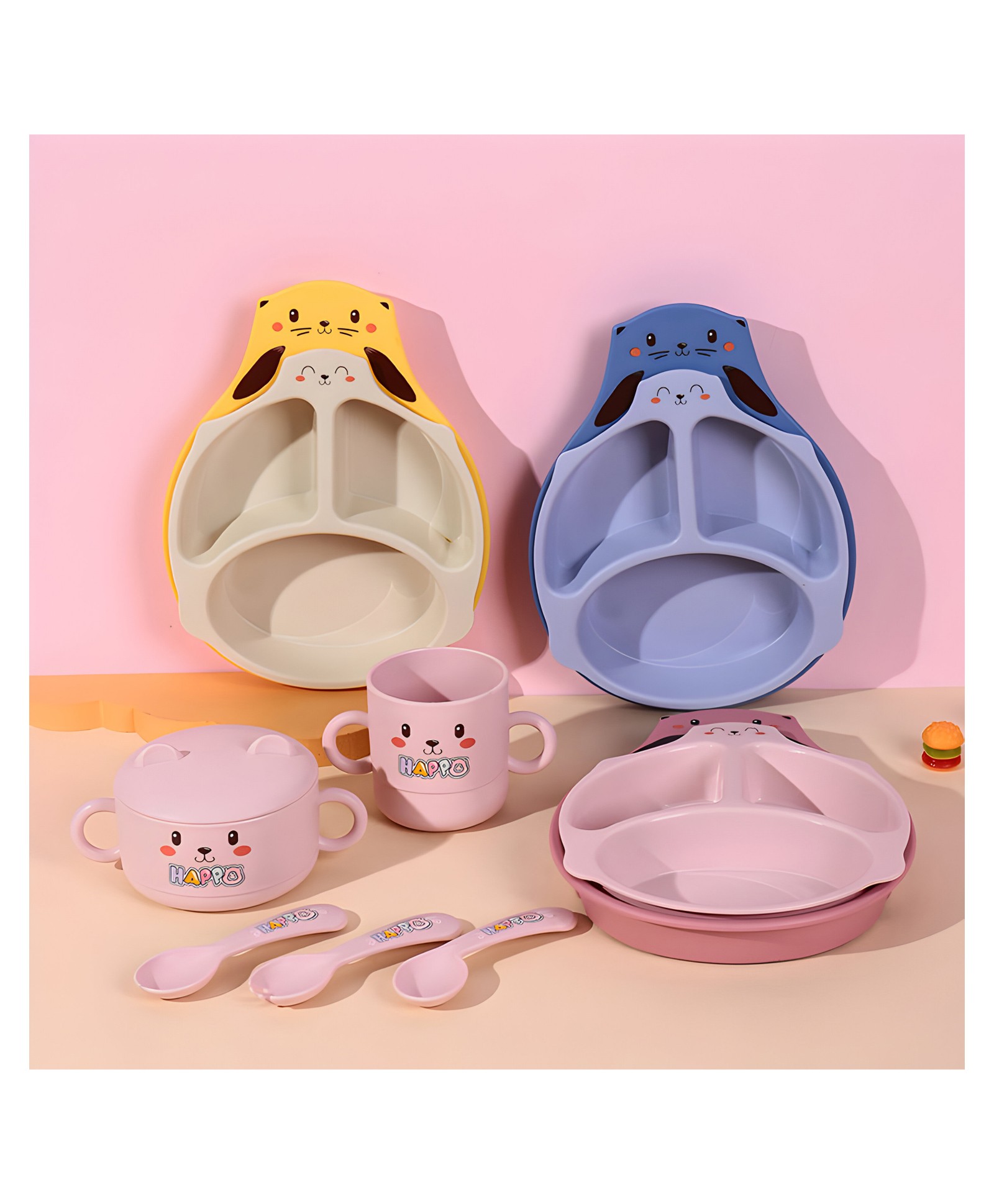 SCHOOLISH Baby Feeding Set Cartoon Cute Dinner Plate Bowl Cup Spoon Friendly Dinnerware Children's Set Tableware Set Pack of 1 - Color May Vary-image-31