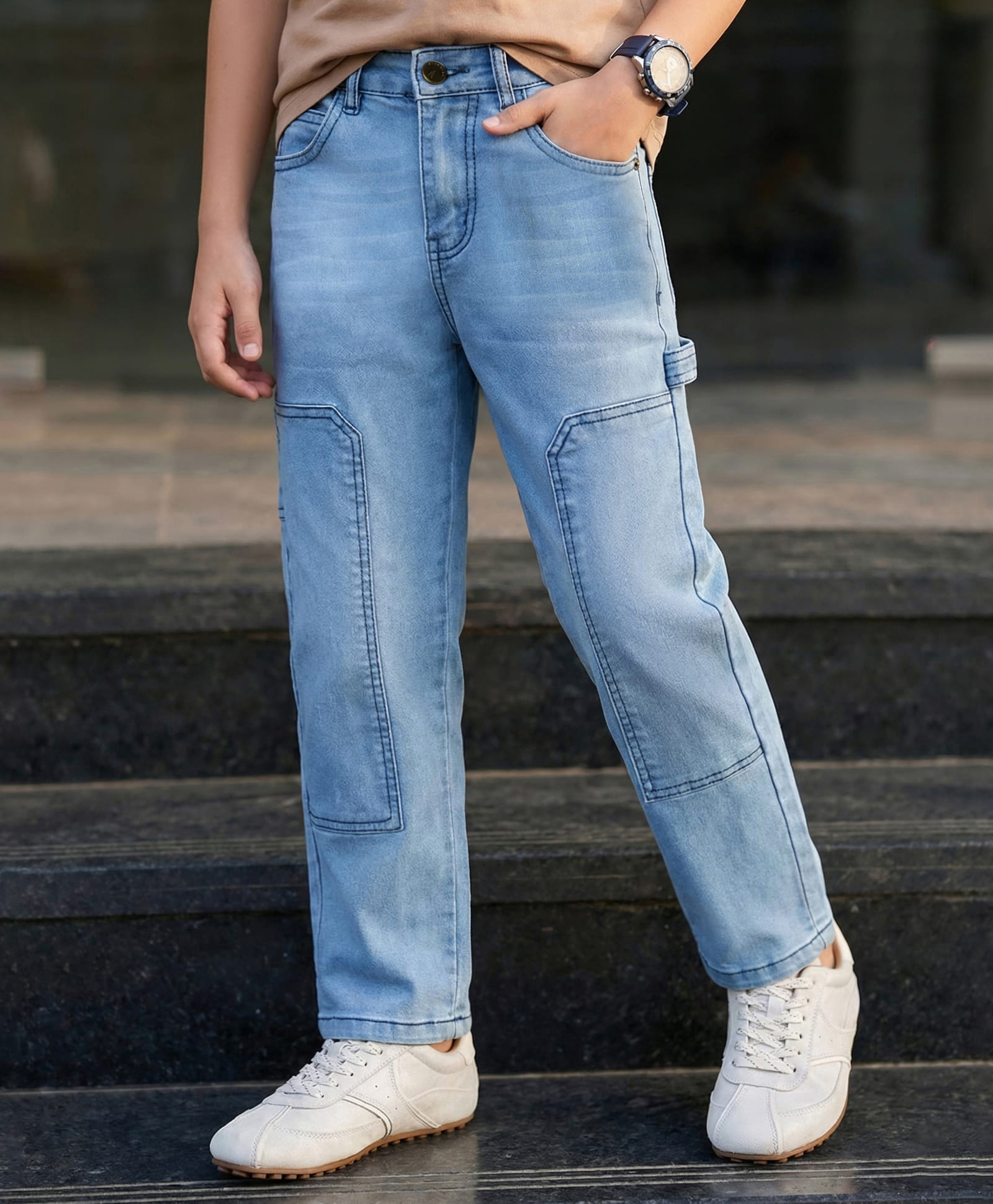 Pine Kids Denim Woven Full Length Washed Cut N Sew Jeans - Blue-picture-23