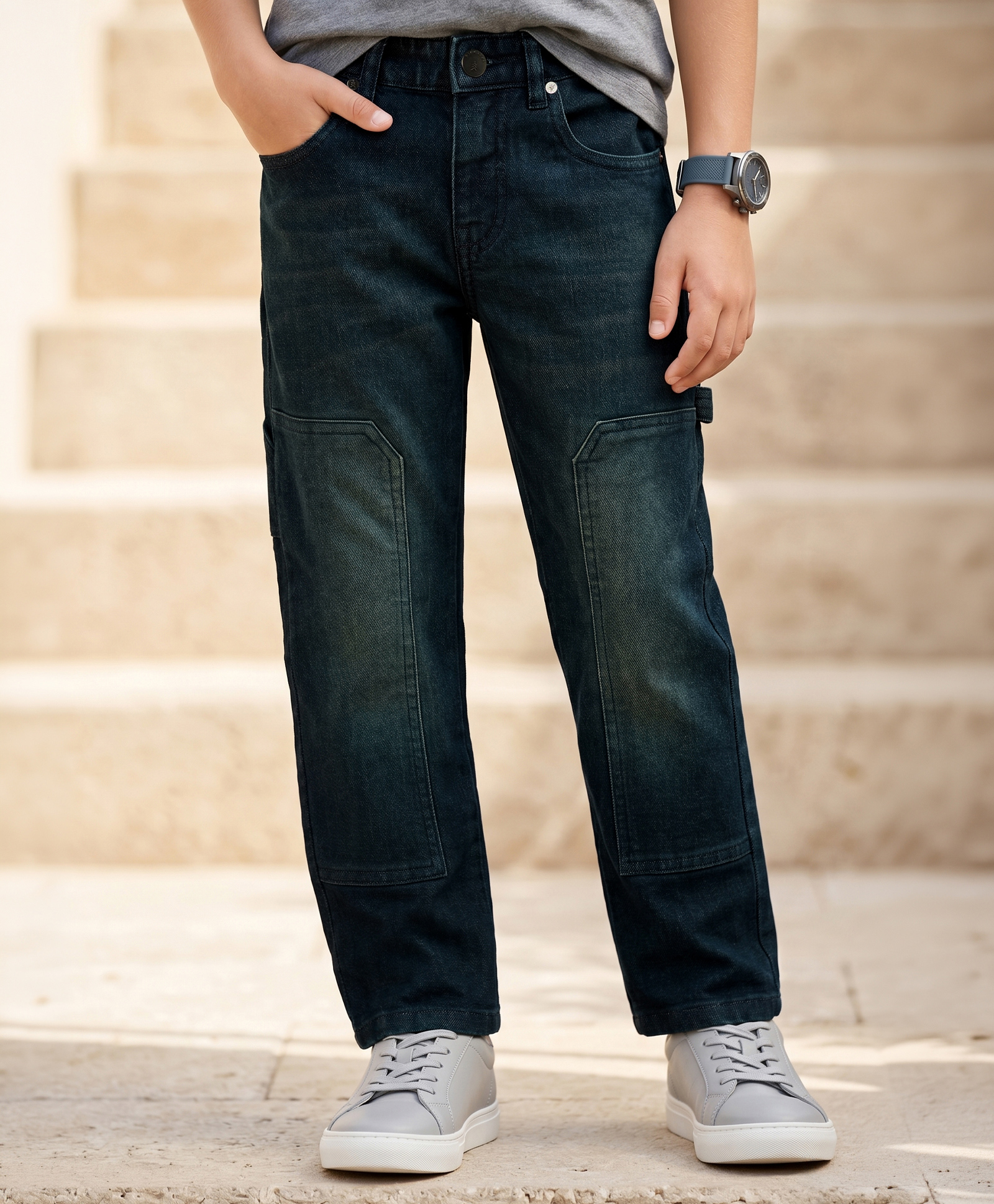 Pine Kids Denim Woven Full Length Solid Jeans -Black-picture-15
