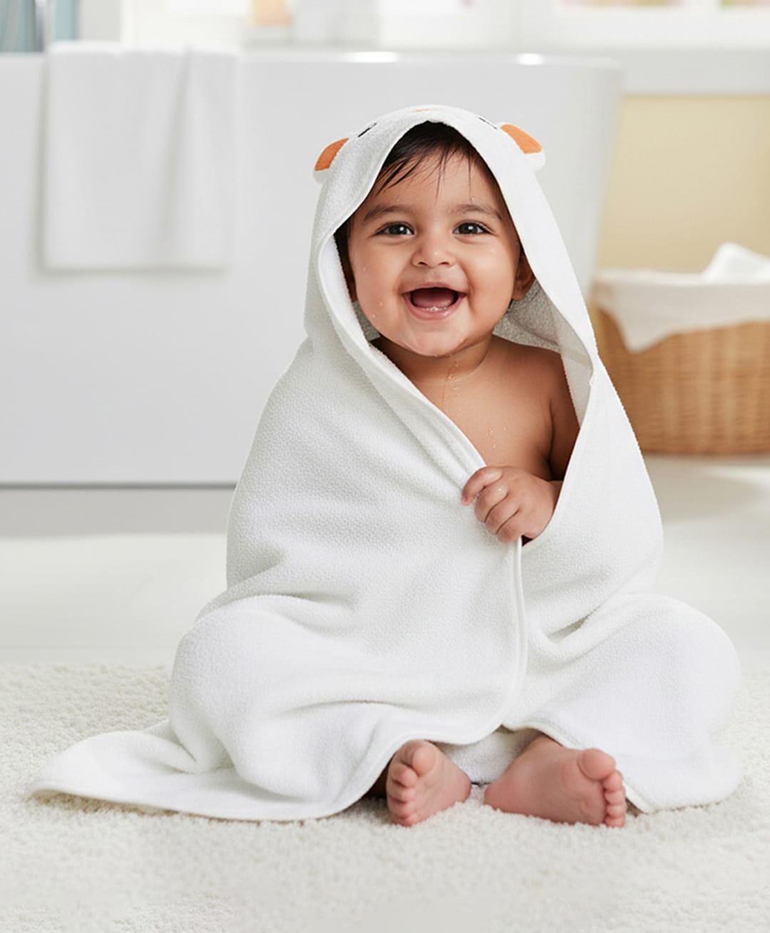 Baby Moo Terry Woven Animal Face Designed Hooded Towel - White-picture-38